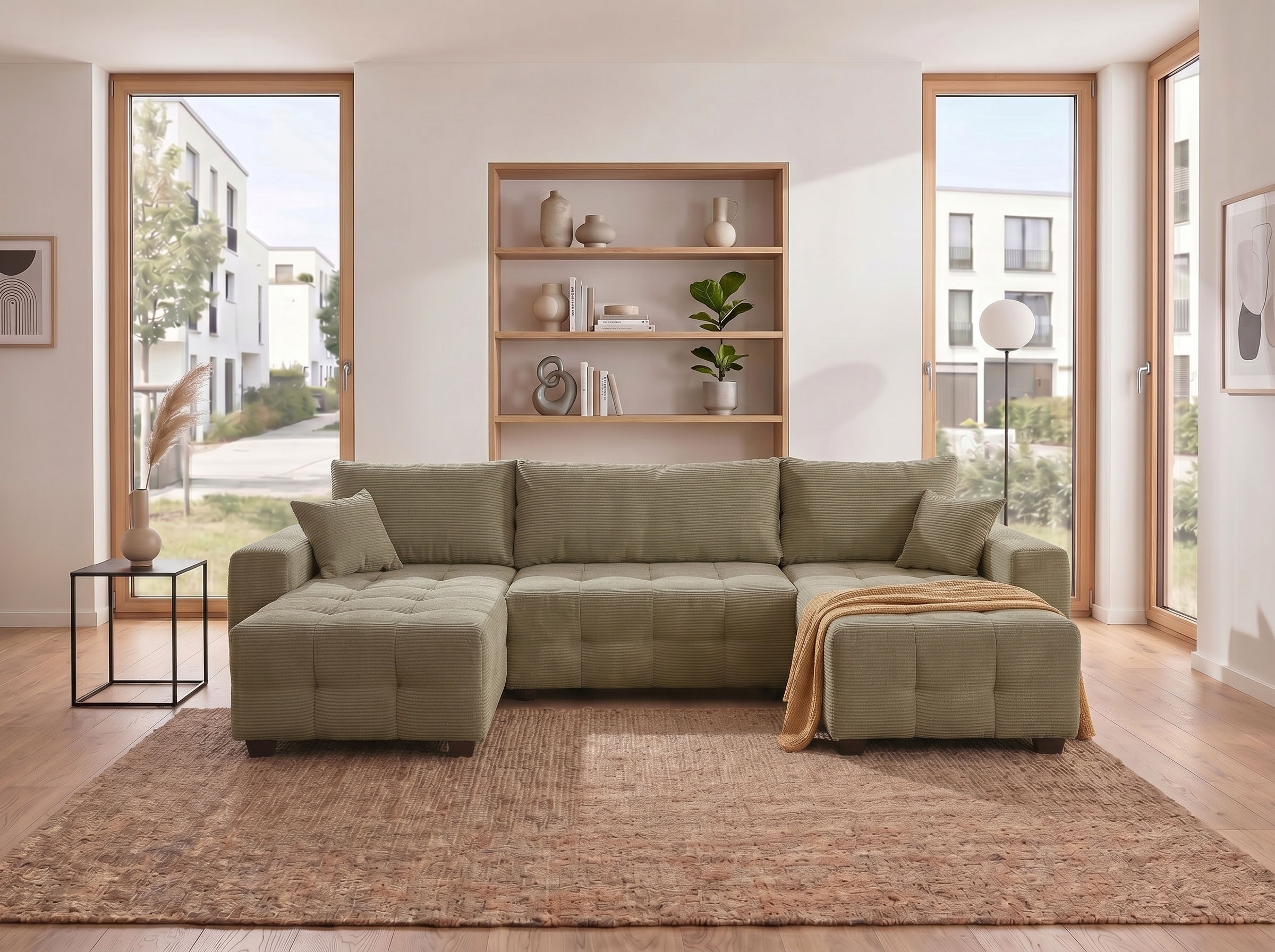 GOODproduct Wohnlandschaft »Bella U-Form, B: 314 cm, inkl. Schlaffunktion, auch in Cord« inkl. Bettkasten, Bonellfederkern, extra grosse Liegefläche: 269x135cm