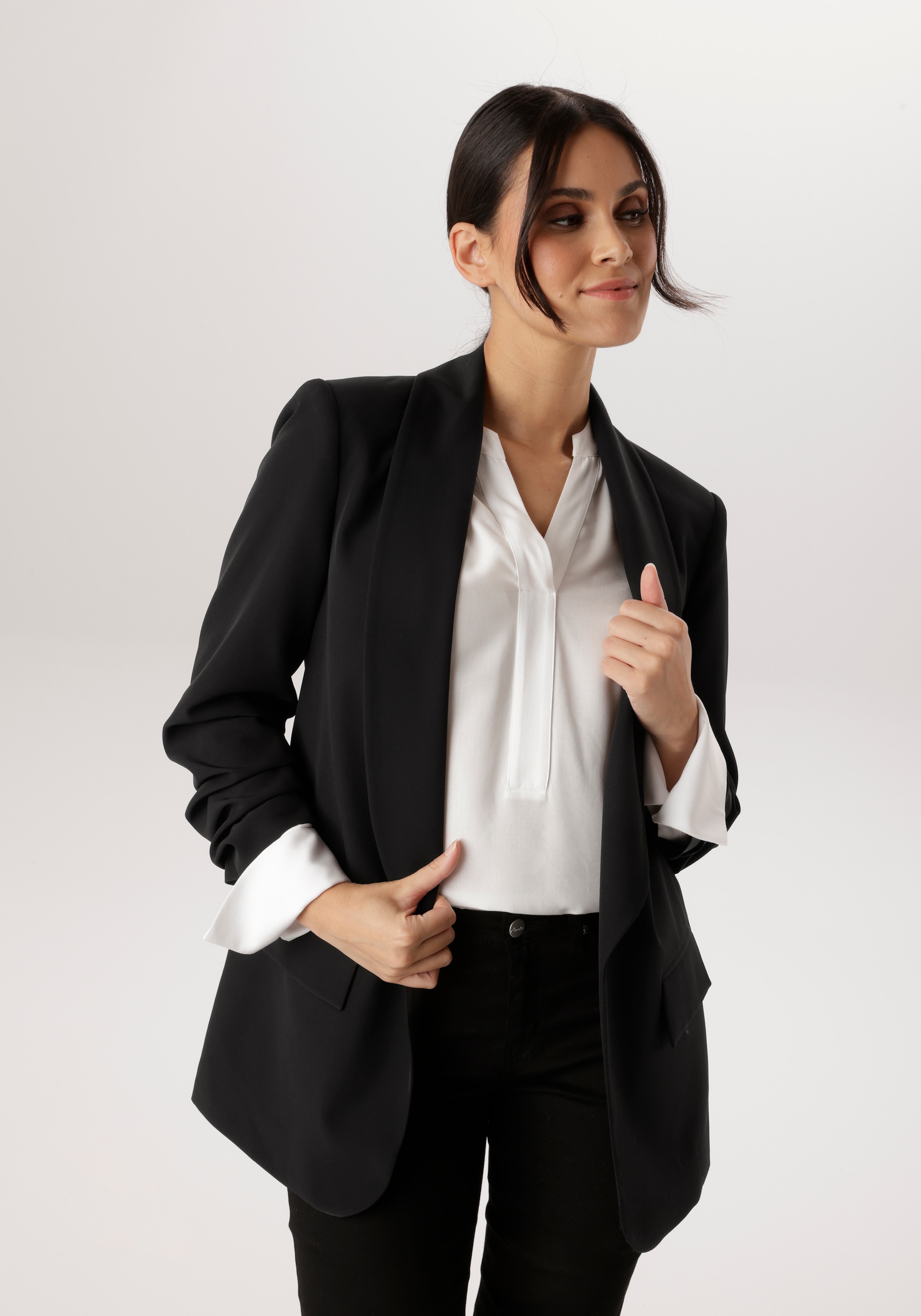 Aniston SELECTED Longblazer mit modischem Reverskragen und gerafften Ärmeln