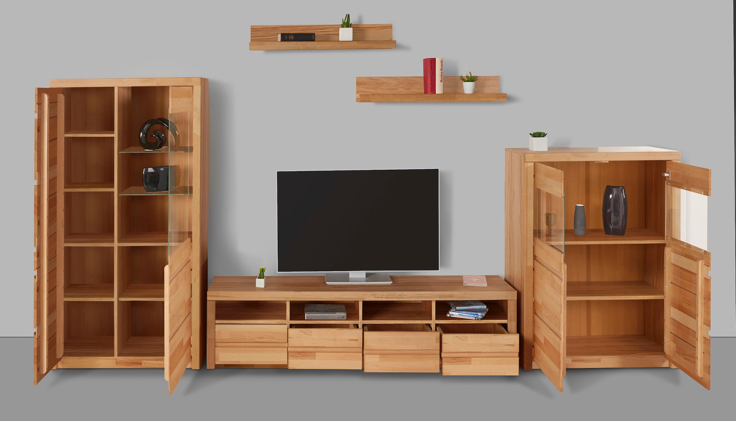 Home affaire Wohnwand »Silkeborg«, (Set, 5 St.), teilmassiv mit schöner, griffloser Optik