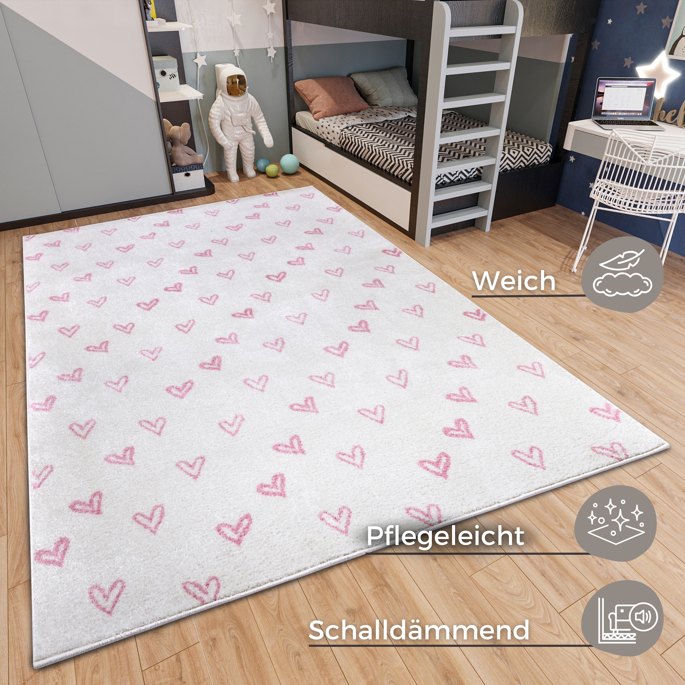 HANSE Home Kinderteppich »Adventures Hearts«, rechteckig, 7 mm Höhe, Spielteppich, weich, Kinderzimmer, Kurzflor, Spielunterlage, Teppich