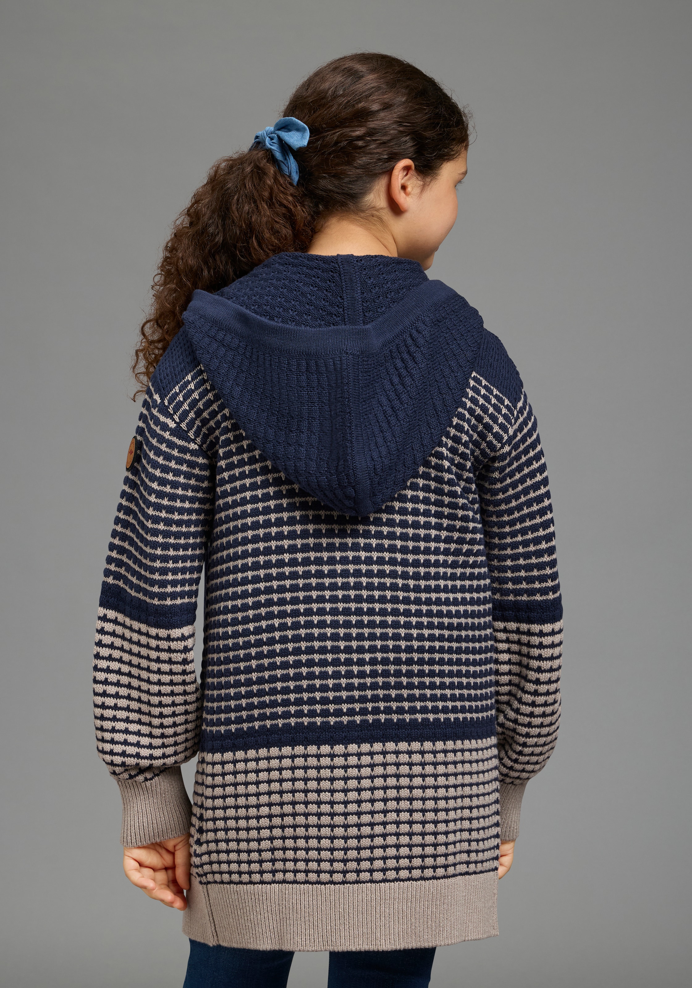 KangaROOS Longstrickjacke »Long-Strickjacke mit modischen Ringelmuster von KangaROOS« Lange Strickjacke, lässig geschnitten, Grobstrick-Qualität, Mini-Me
