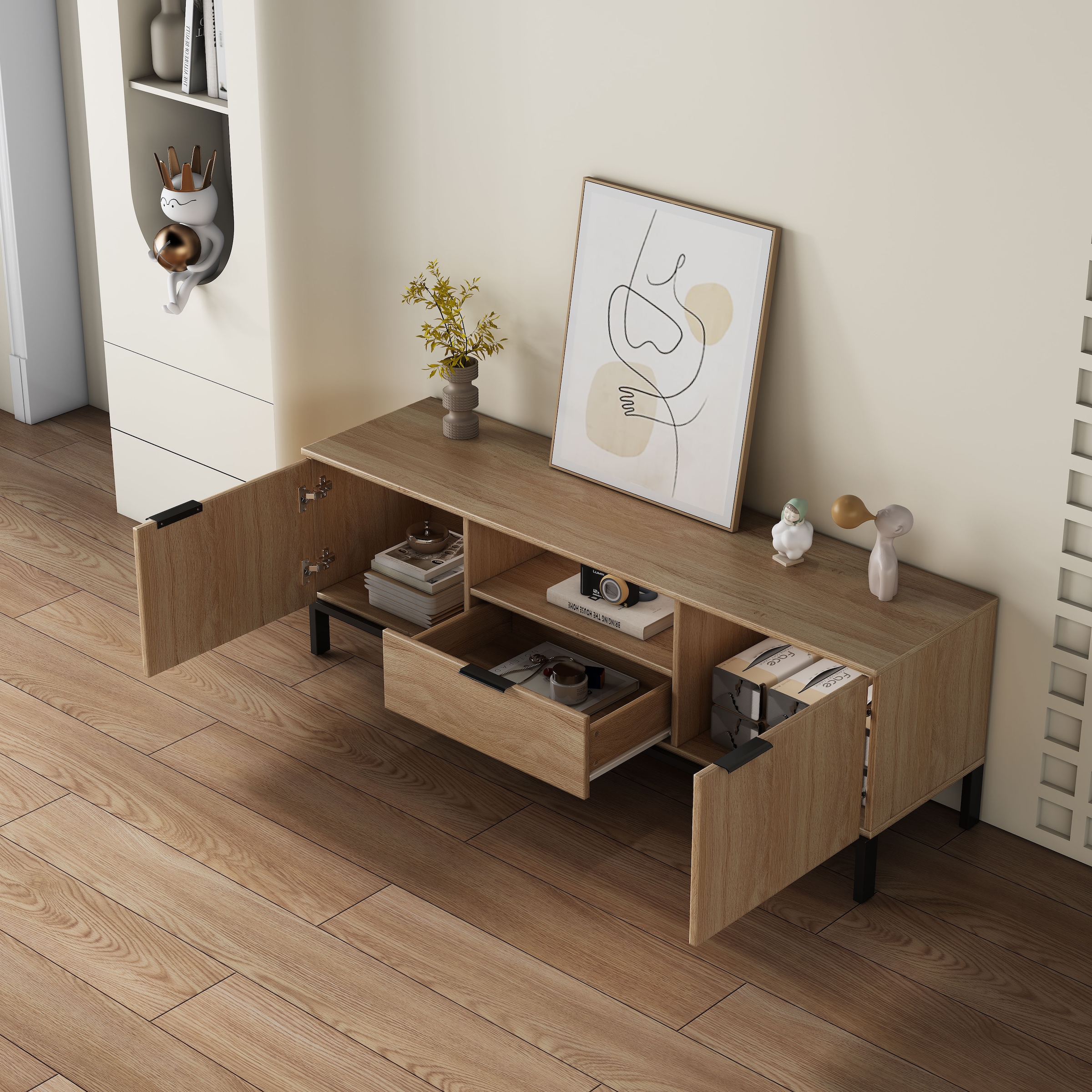 GOODproduct Tableau TV »Jorinde« Melaminoberfläche, flexibler Stauraum und robustes Metallgestell