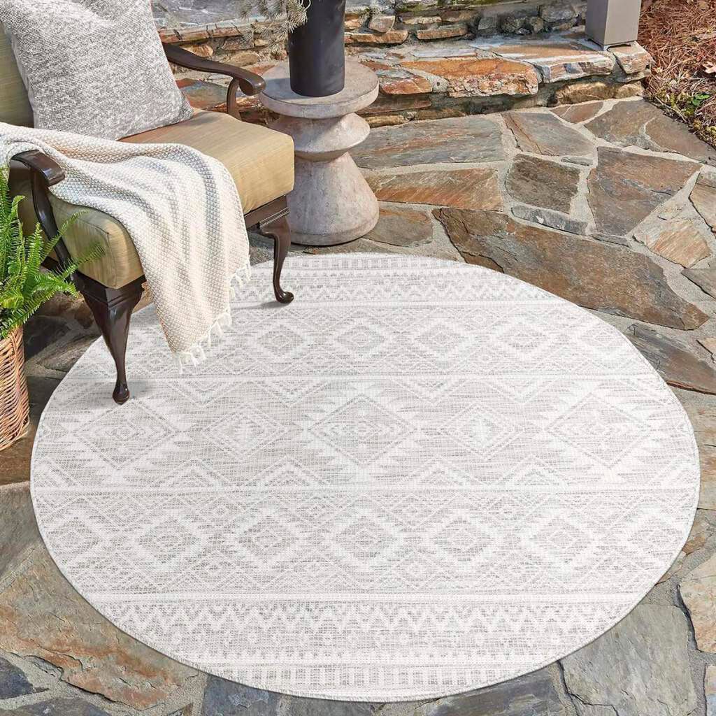 Carpet City Outdoorteppich »PALM3522« rund 5 mm Höhe Wetterfest & UV-beständig, für Balkon, Terrasse, Küche, flach gewebt