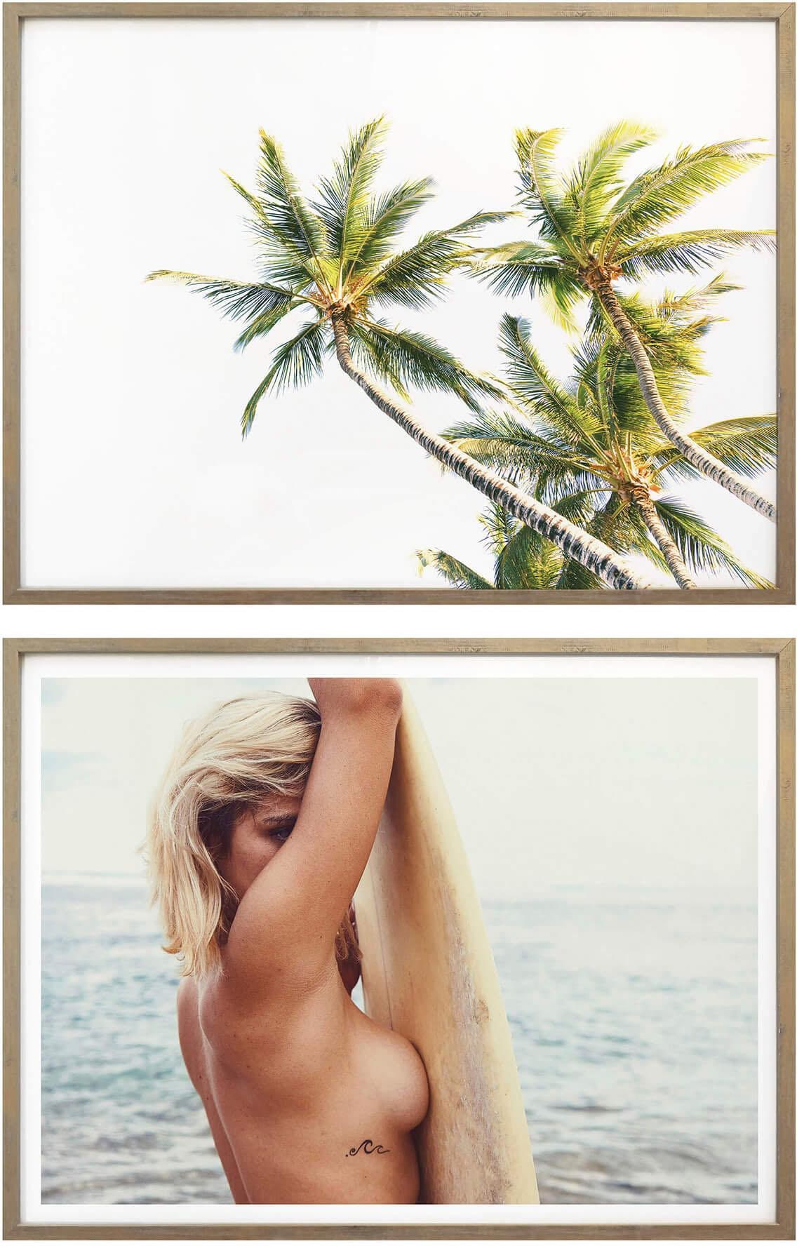 Poster »Sexy Surfer Paradies Palmen Urlaub«, (Set, 2 St.), Collage mit Bilderrahmen