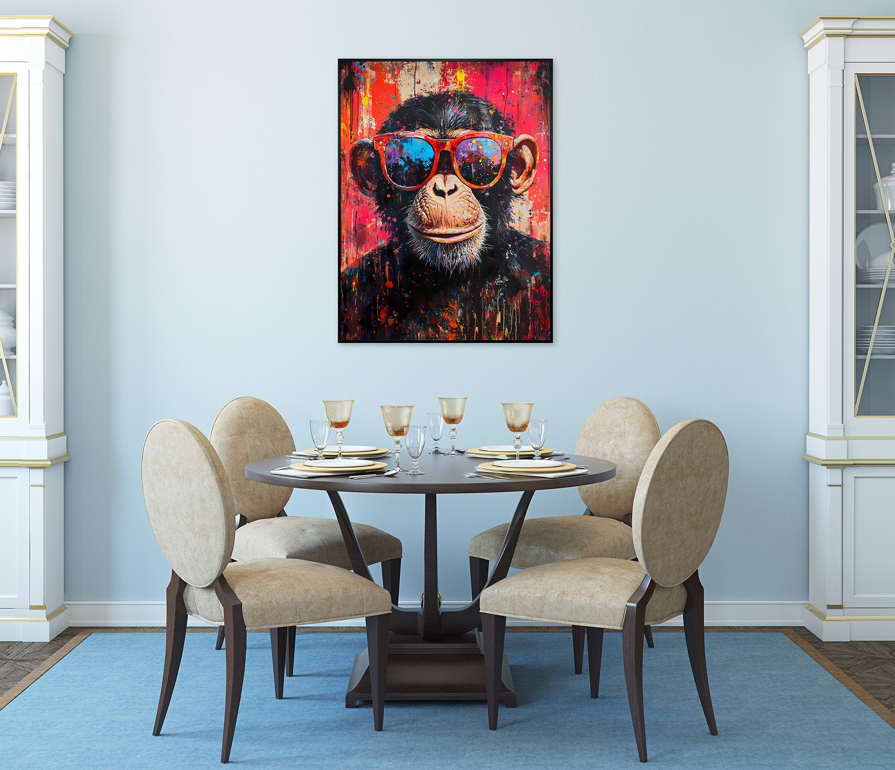 Bönninghoff Peinture à l'huile »handarbeit gerahmt SCHIMPANSE 60x90 cm – Wandbild Pop Art« Images de singes | Pop Art | Singes 1 cuis tlg. fabriqué à la main, chaque image est unique, cadre à joint creux
