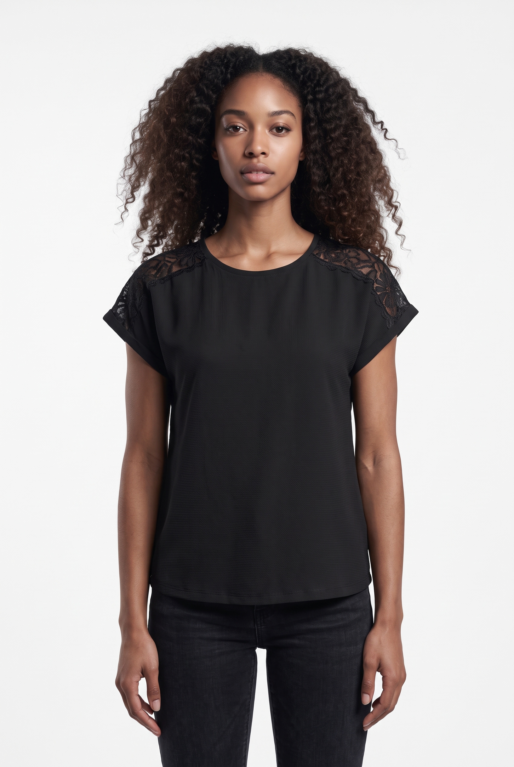 Image of ONLY Kurzarmshirt "ONLAMANDA S/S O-NECK MIX TOP JRS" Materialmix, regular fit, Rundhals