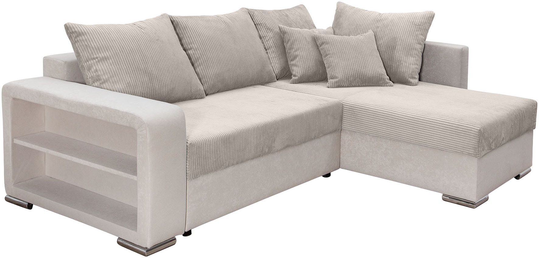 COLLECTION AB Ecksofa »L-Form« Regalarmlehne mit LED RGB Beleuchtung,Bettfunktion und Bettkasten