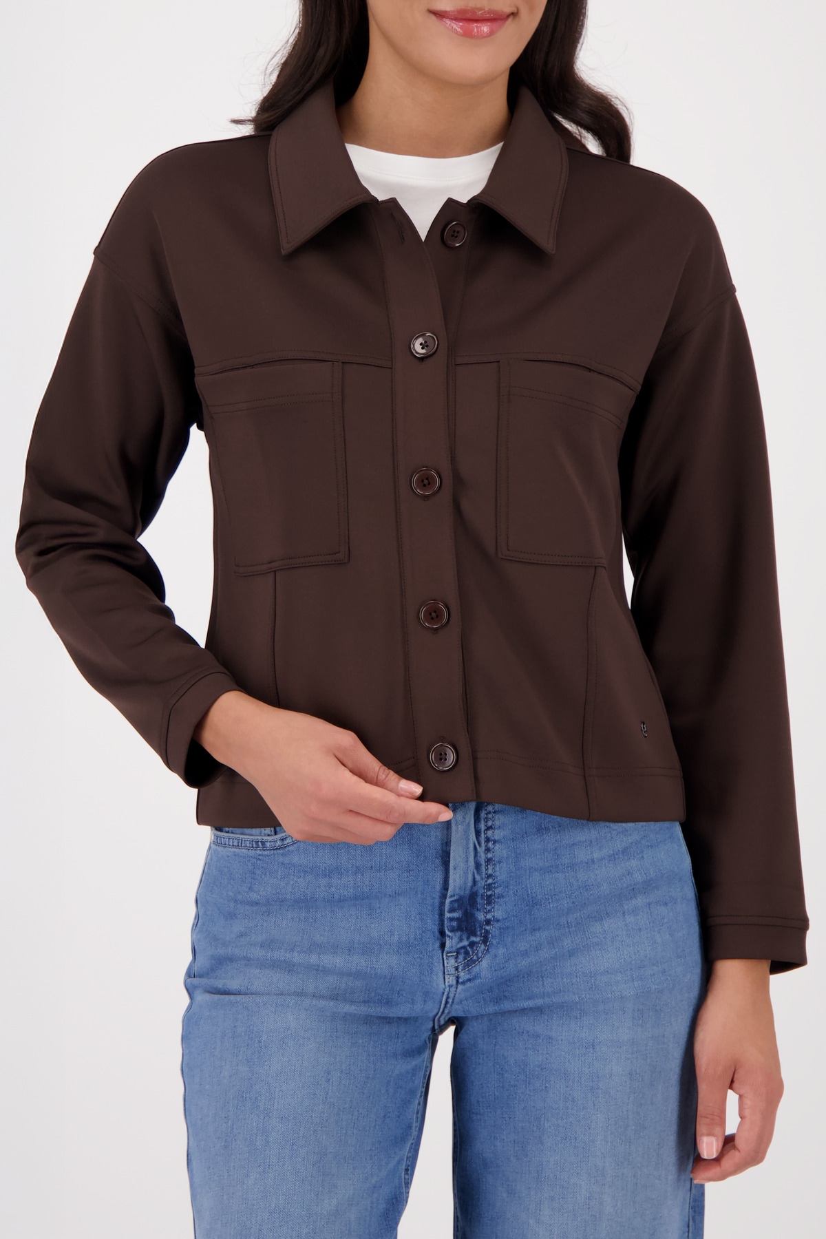Image of Monari Sweatjacke Hemdkragen, grosse Brusttaschen, elastische Qualität
