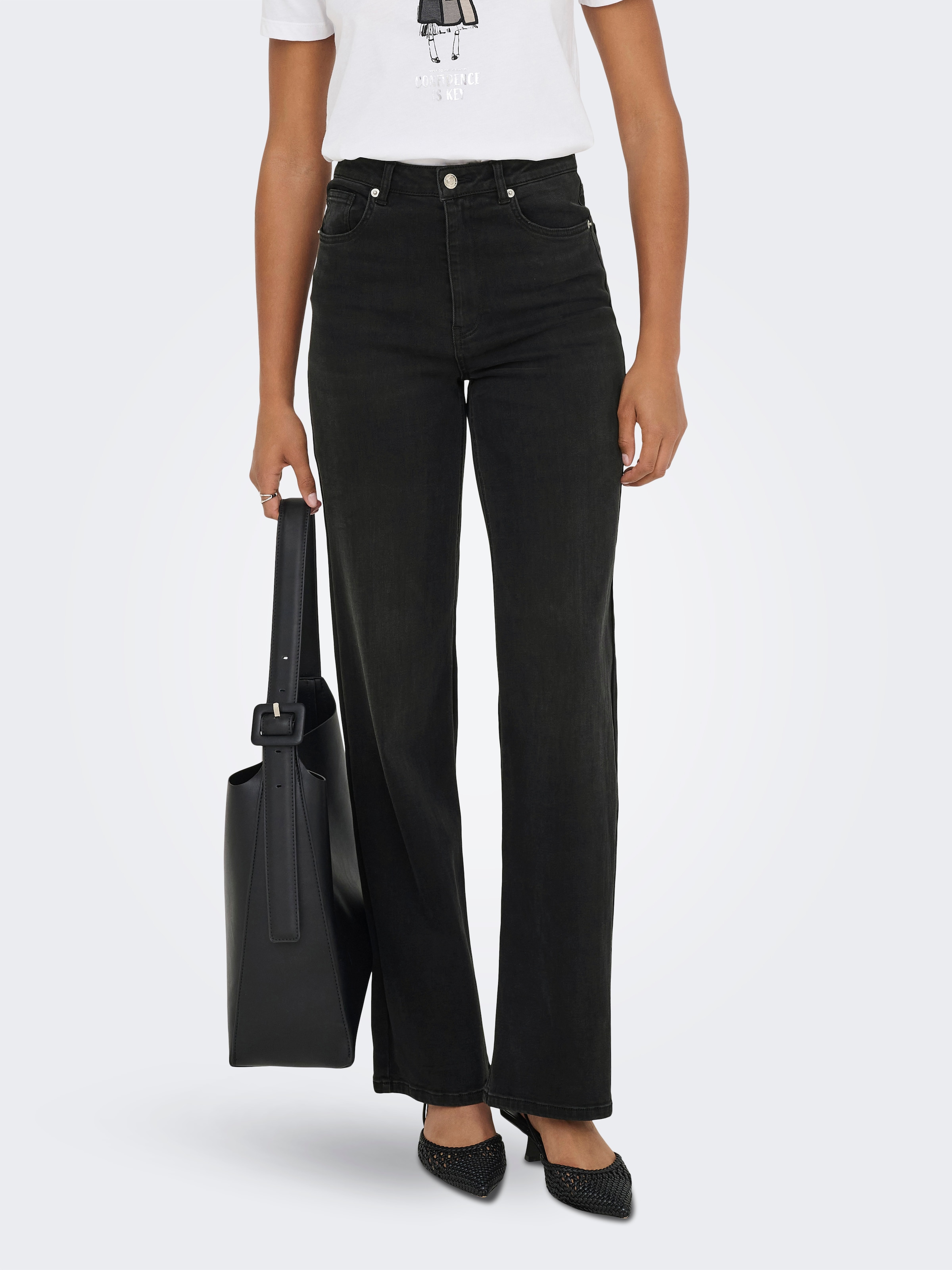Image of ONLY High-waist-Jeans "ONLJUICY-WAUW HW WIDE DNM GUA006 NOOS" hohe Taille, weite Beinform, washed black