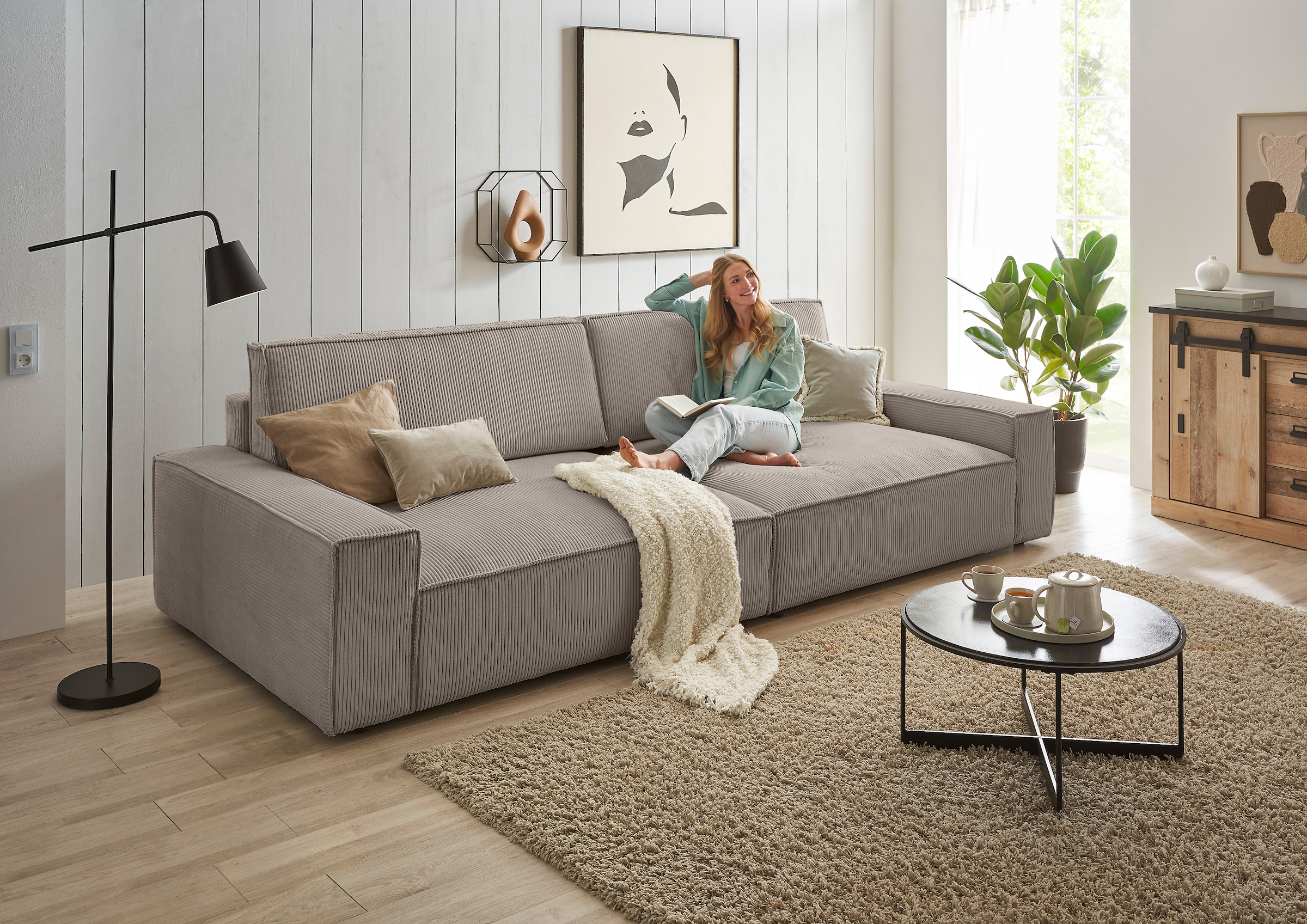 GOODproduct Big-Sofa »SHERWOOD XXL Cord, Big-Sofa (316cm), extra tiefe Sitzfläche 95 cm« bequemer Sitzkomfort, Cord u. Leinenoptik, Kedernaht
