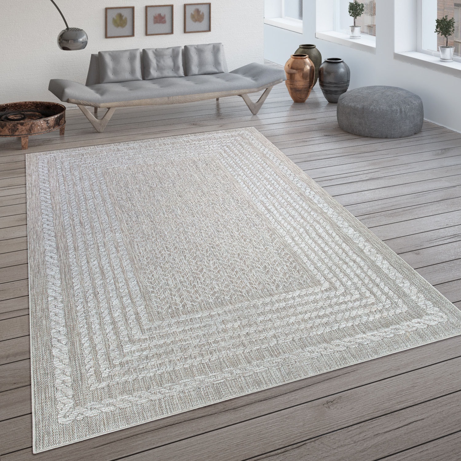 Paco Home Teppich »Liege 390« rechteckig 4 mm Höhe Flachgewebe, melierte Sisal Optik, mit Bordüre, Outdoor geeignet