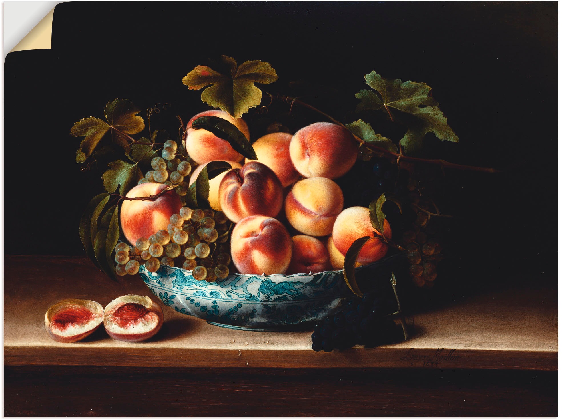 Image of Artland Wandbild »Pfirsiche und Weintrauben«, Arrangements, (1 St.), in vielen Grössen & Produktarten -Leinwandbild, Poster, Wandaufkleber / Wandtattoo auch für Badezimmer geeignet bei Ackermann Versand Schweiz