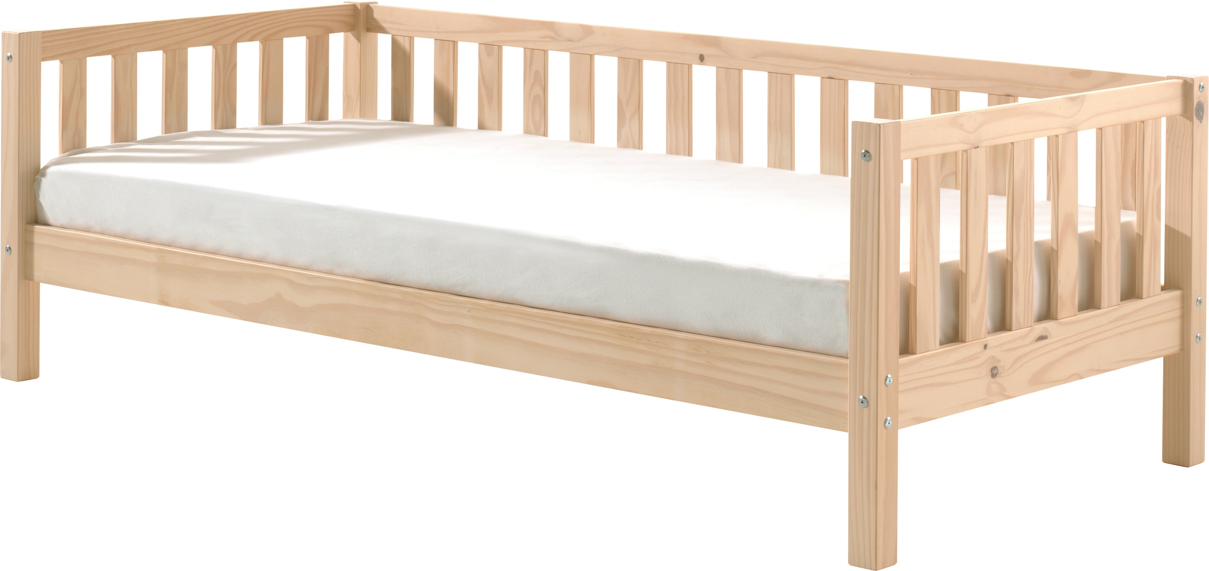 Vipack Einzelbett »Sprossenumrandung, Kiefer massiv, stabil gebaut und zeitloses Design« B/H/T ca. 211,2x68x97,8cm, Ausf. Milky Pine oder Weiss,  inkl. Rolllattenrost, mit oder ohne Bettschublade
