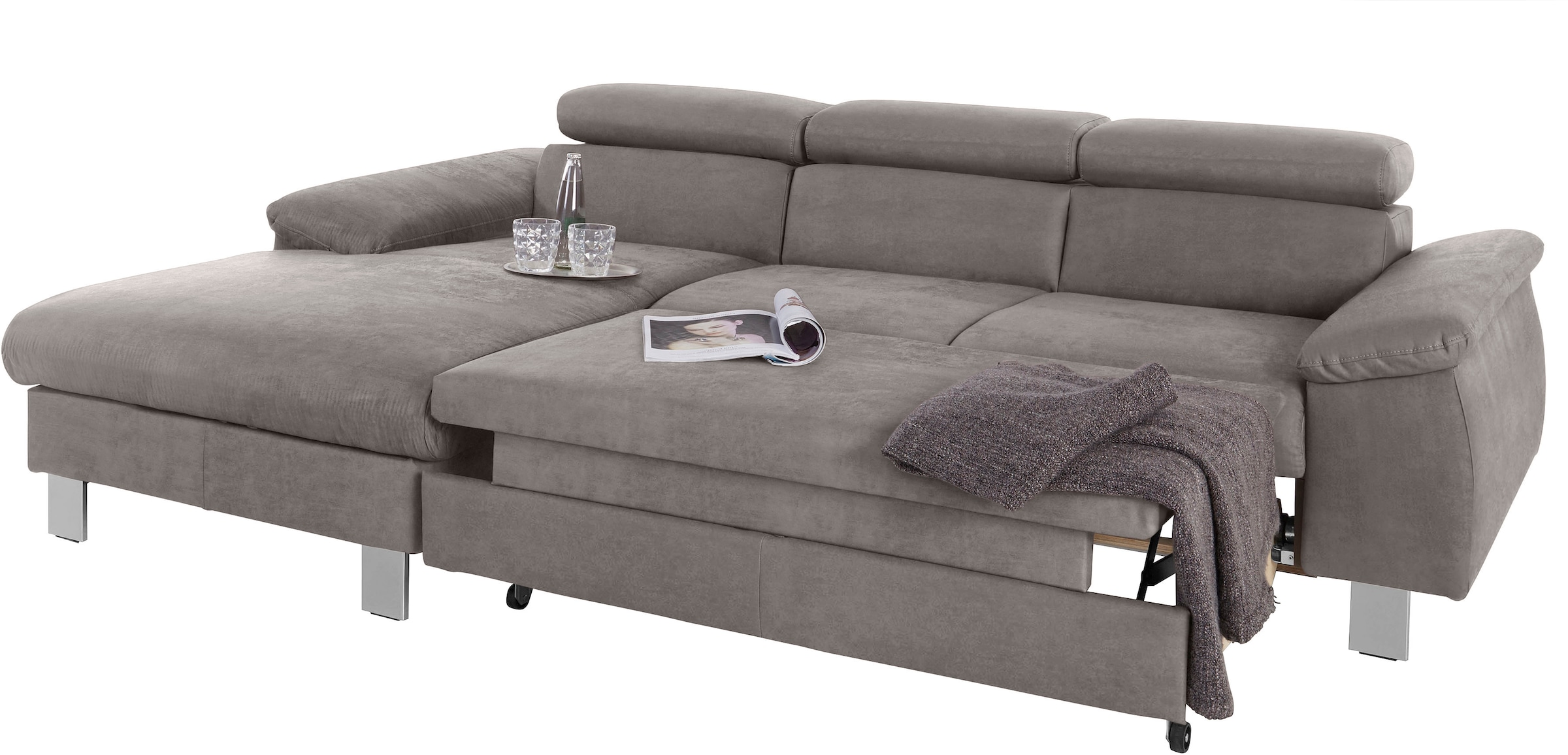 COTTA Ecksofa Komaris, Ecksofa, wahlweise mit RGB-LED-Beleuchtung und Bettfunktion/Bettkasten