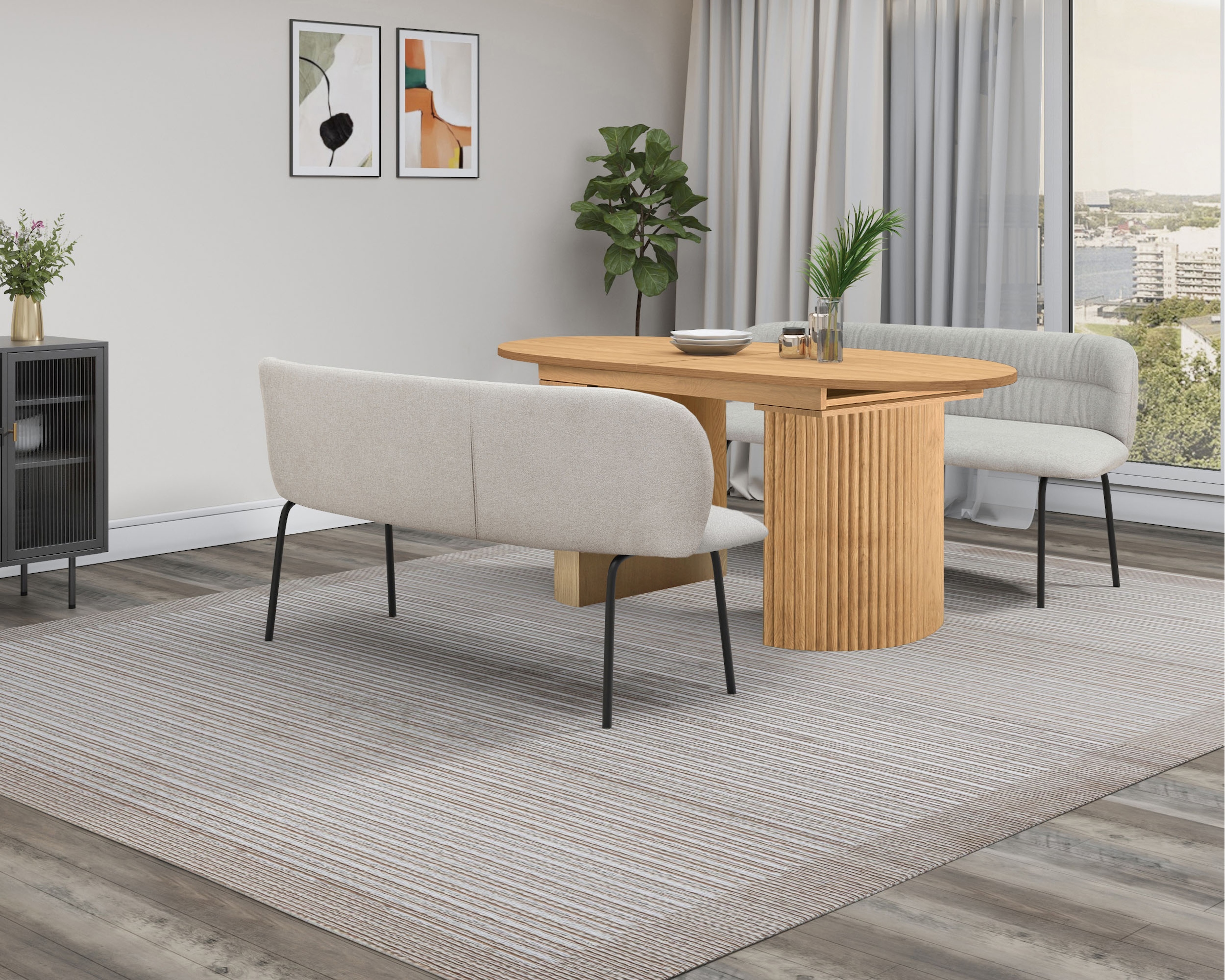 GOODproduct Table de salle à manger »Gartempe« extensible 160-210 cm, extension synchronisée, incl. tablette, largeur 90cm
