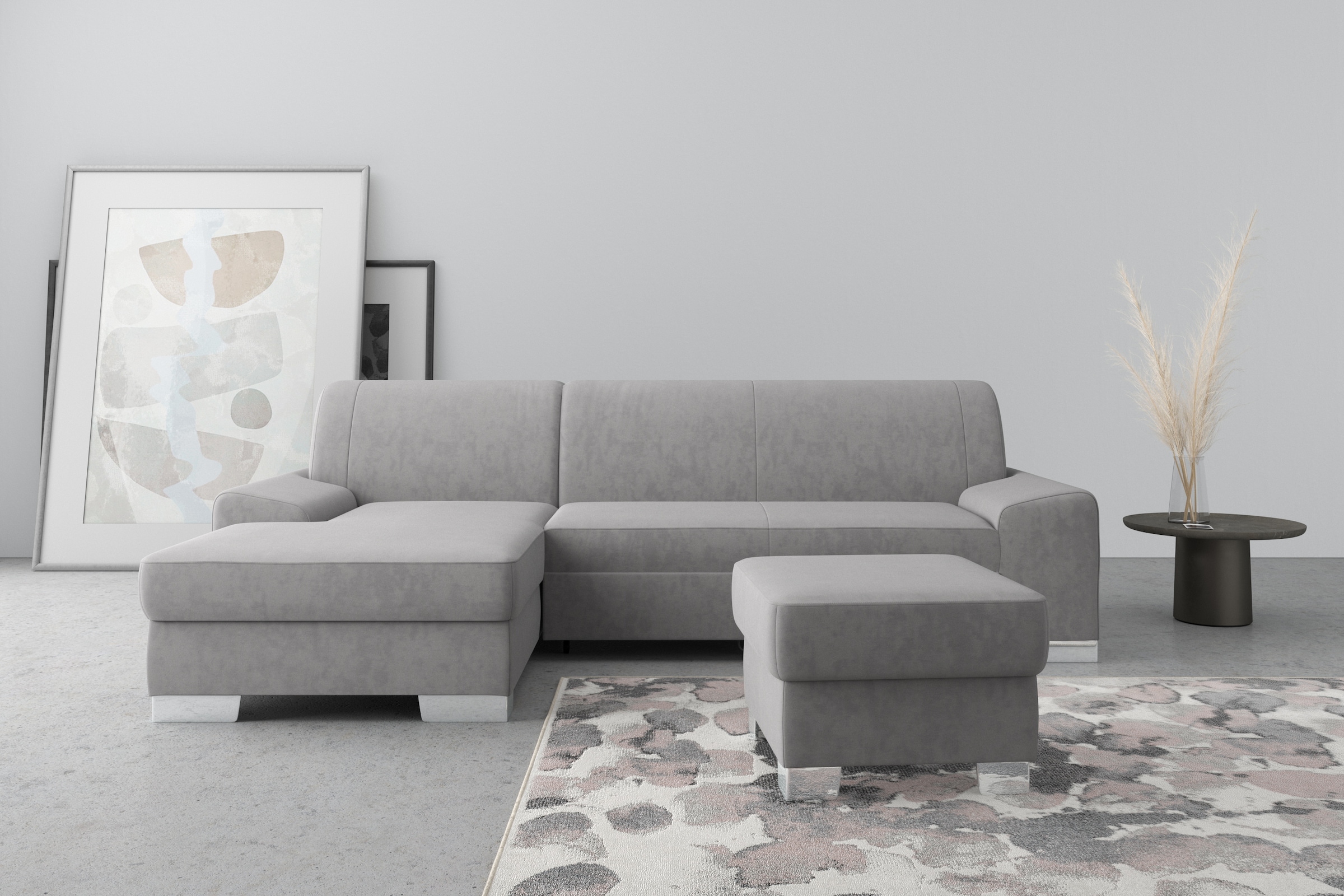 Image of DOMO collection Ecksofa "Anzio L-Form, whlw. Bettfunktion, Federkern, hochwertig, Breite 271 cm" Mit Bettfunktion, Recamiere links, Samtoptik, grau