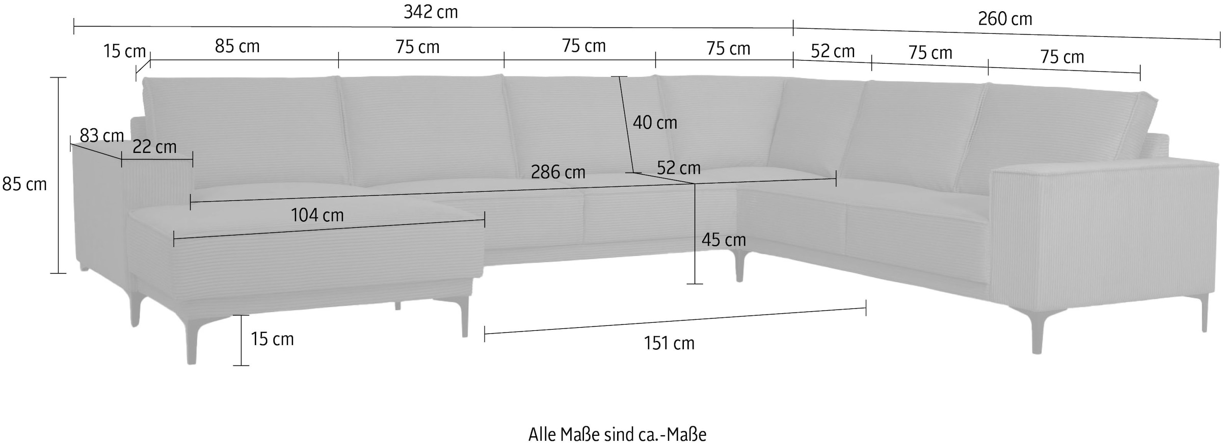 GOODproduct Wohnlandschaft »OLAND Cord U-Form, XXL, B: 342 cm, Skandi-Design« Skandi-Design in Struktur, Flachgewebe, Luxus-Microfaser, Boucle