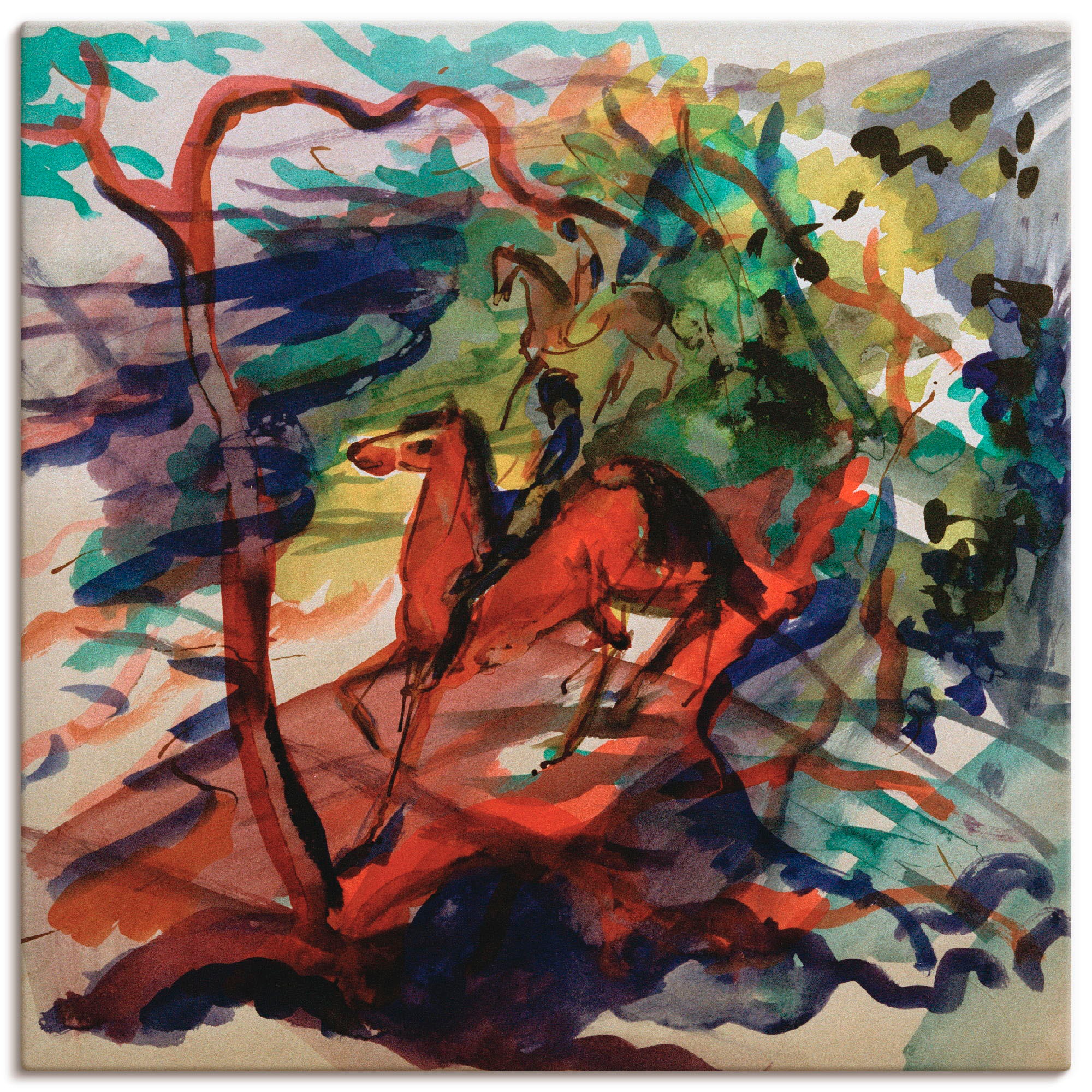 Image of Artland Wandbild »Reiter im Wald«, Pferde, (1 St.), in vielen Grössen & Produktarten -Leinwandbild, Poster, Wandaufkleber / Wandtattoo auch für Badezimmer geeignet bei Ackermann Versand Schweiz