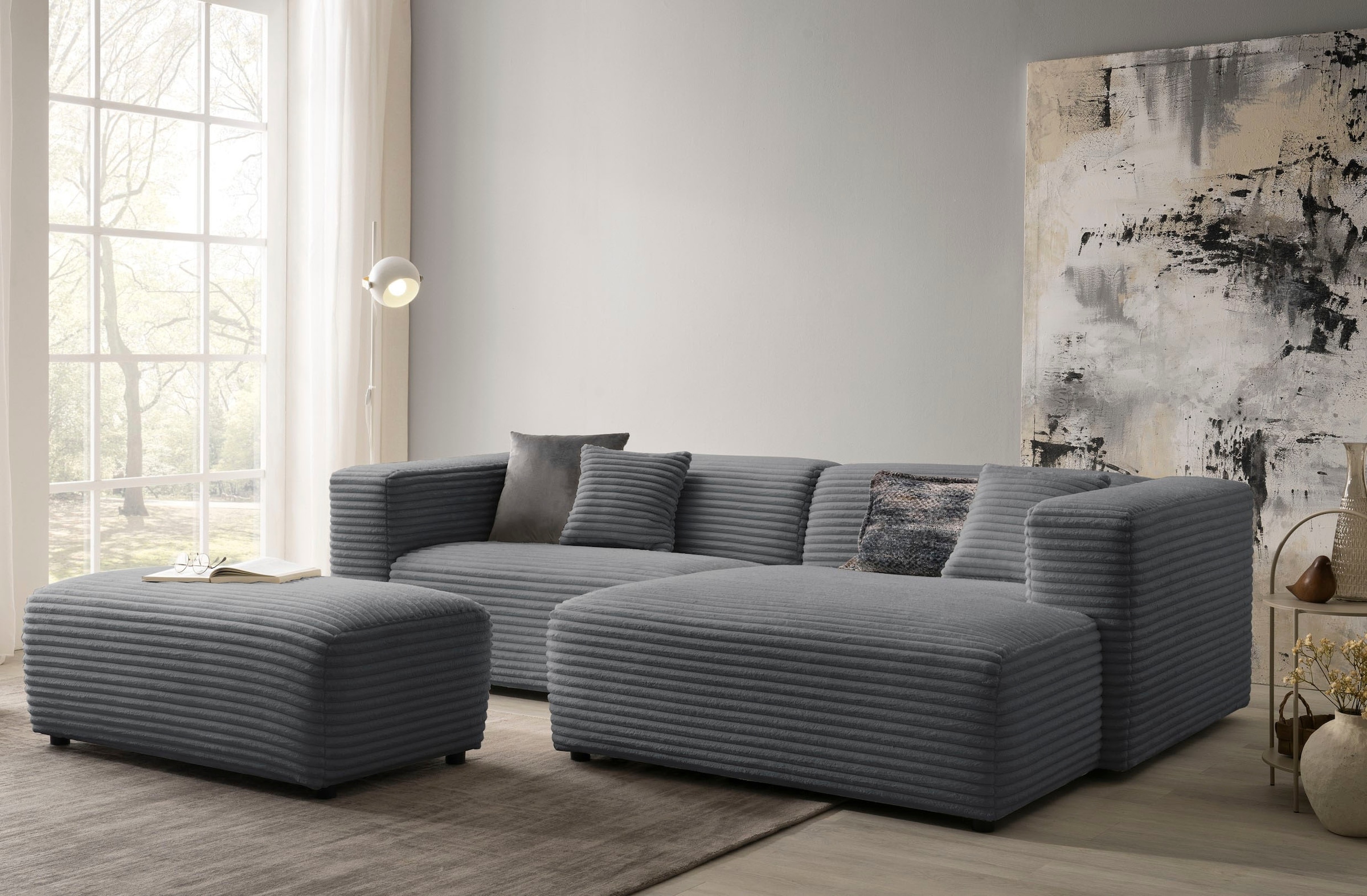 andas Polsterecke »BAKELS, Ecksofa-Set mit Hocker, L-Form mit Schlaffunktion«, Ecksofa-Set (incl. Hocker) im trendigen Megacord
