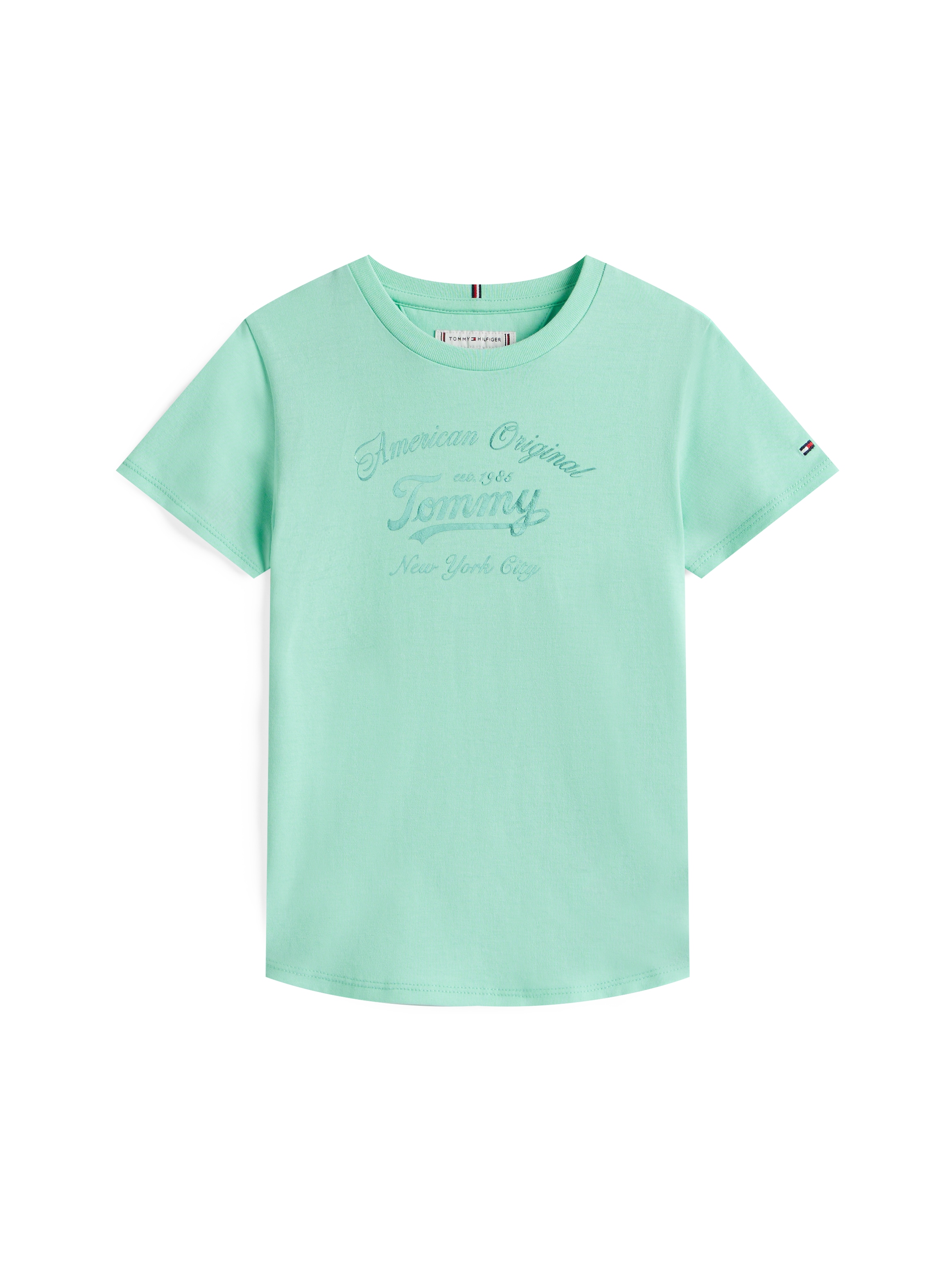Tommy Hilfiger T-Shirt »TOMMY SCRIPT TEE SS«, für Kinder bis 16 Jahre, glänzender Druck