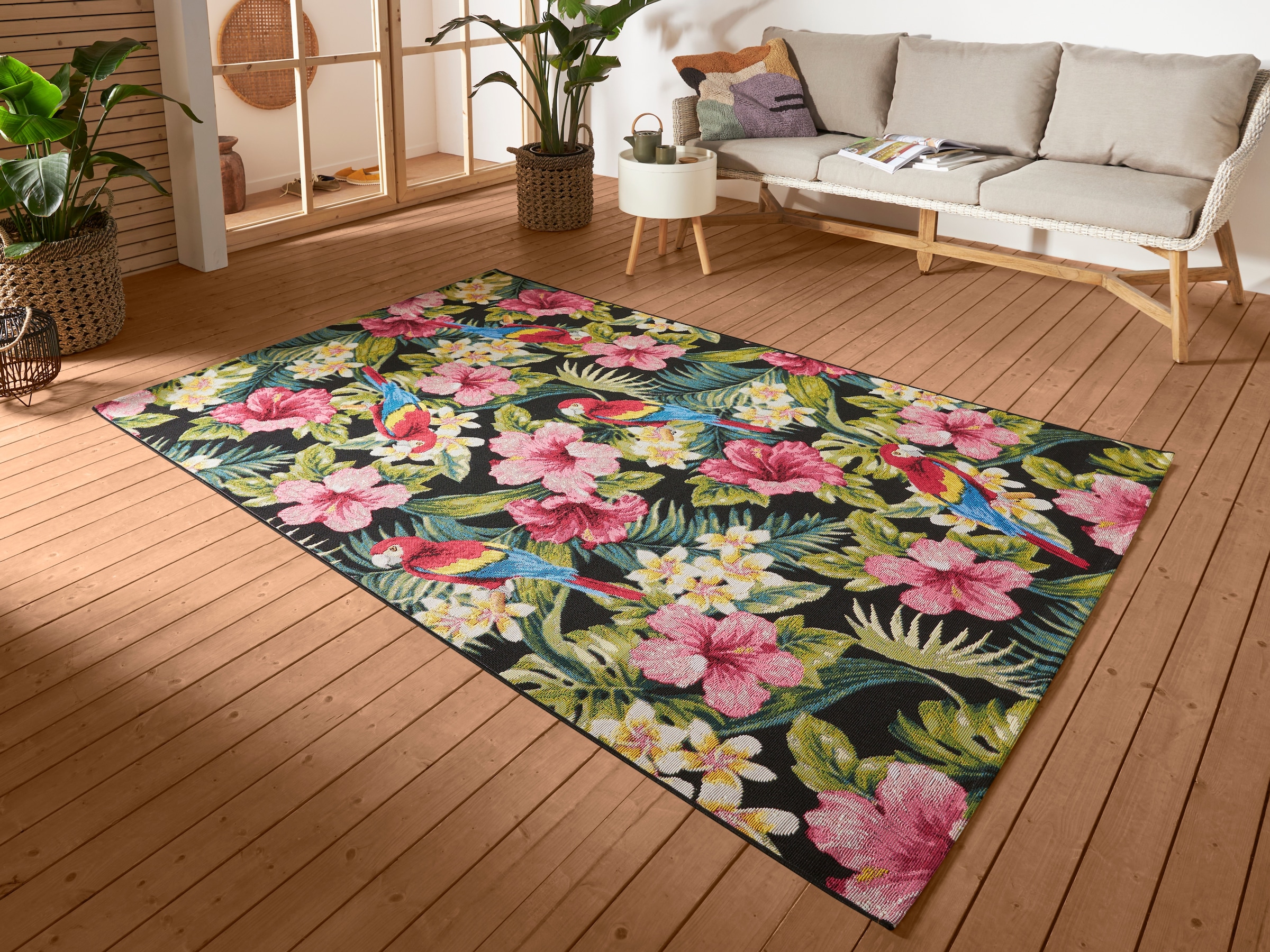 Image of HANSE Home Outdoorteppich "Tropical Feeling" rechteckig 3 mm Höhe In-& Outdoor, Teppich, Wetterfest, Balkon, Garten, Wohnzimmer, Floral