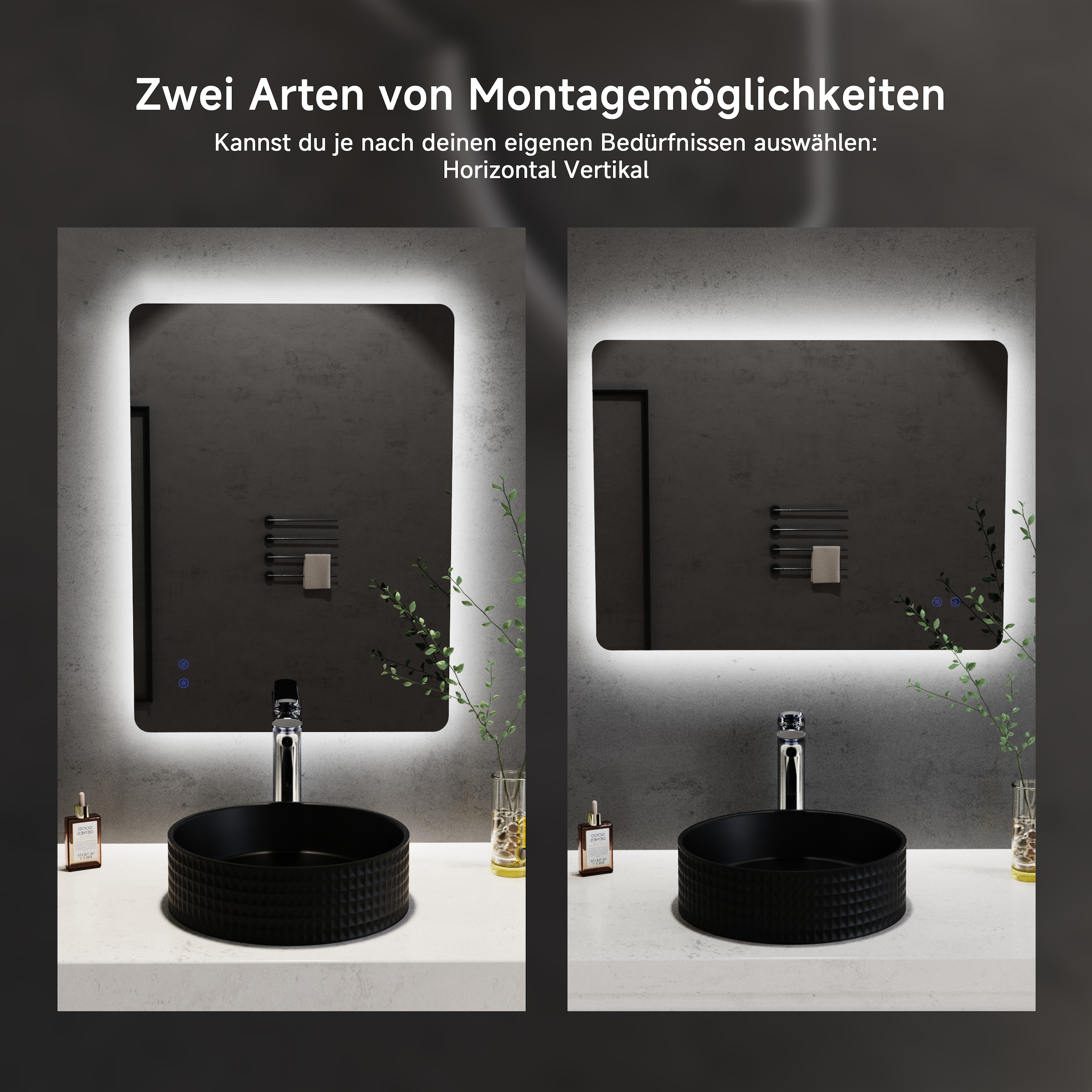 welltime Miroir lumineux LED »Toledo eckig, Spiegel mit LED Beleuchtung, Badspiegel« mit Anti-Fog Beschichtung