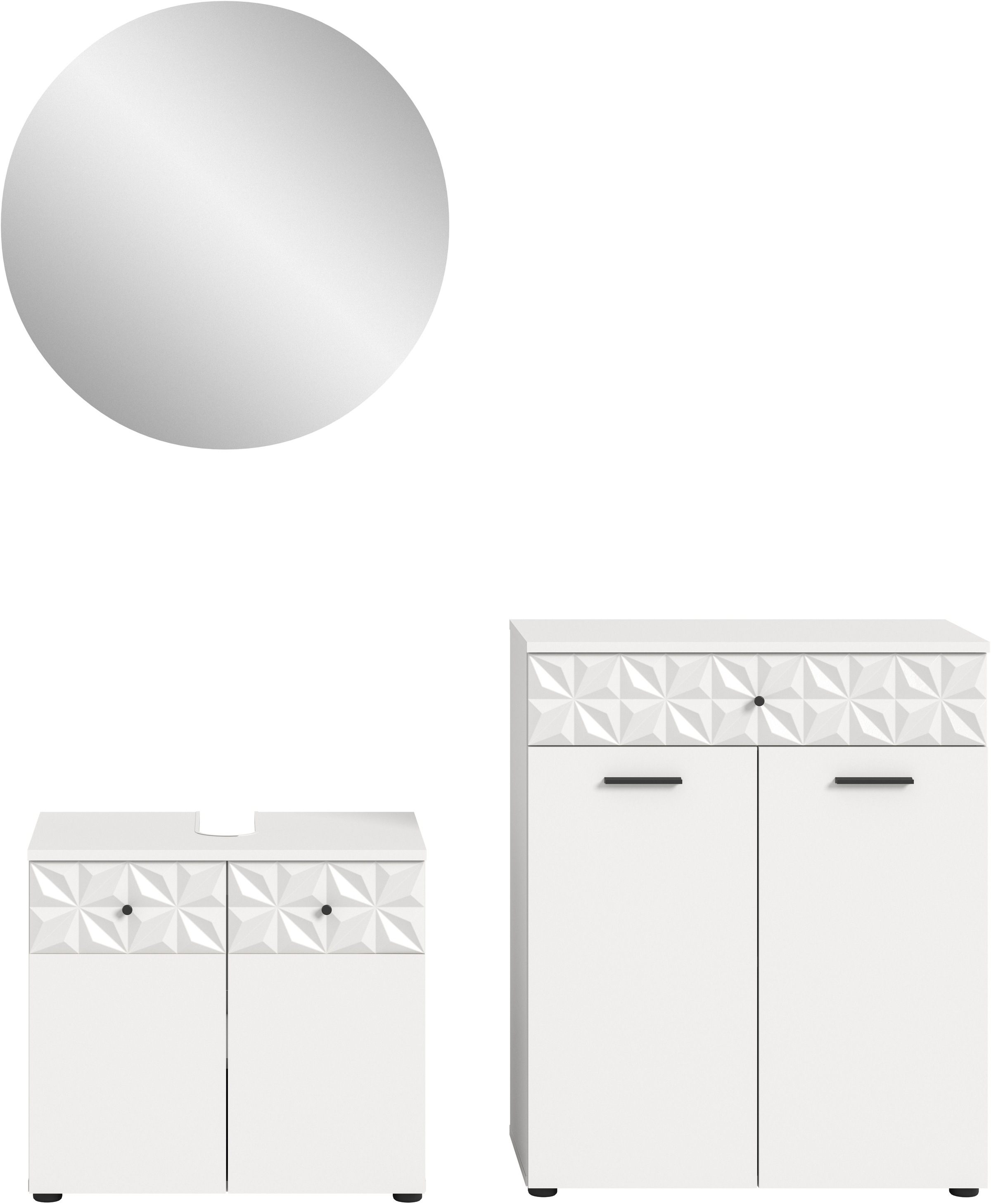 INOSIGN Ensemble de salle de bains »VICENZA, TOPSELLER!, Breite 145cm, 3-teilig, mit Ornamentabsetzung« best. aus: Waschbeckenunterschrank, Spiegelschrank und Unterschrank, 