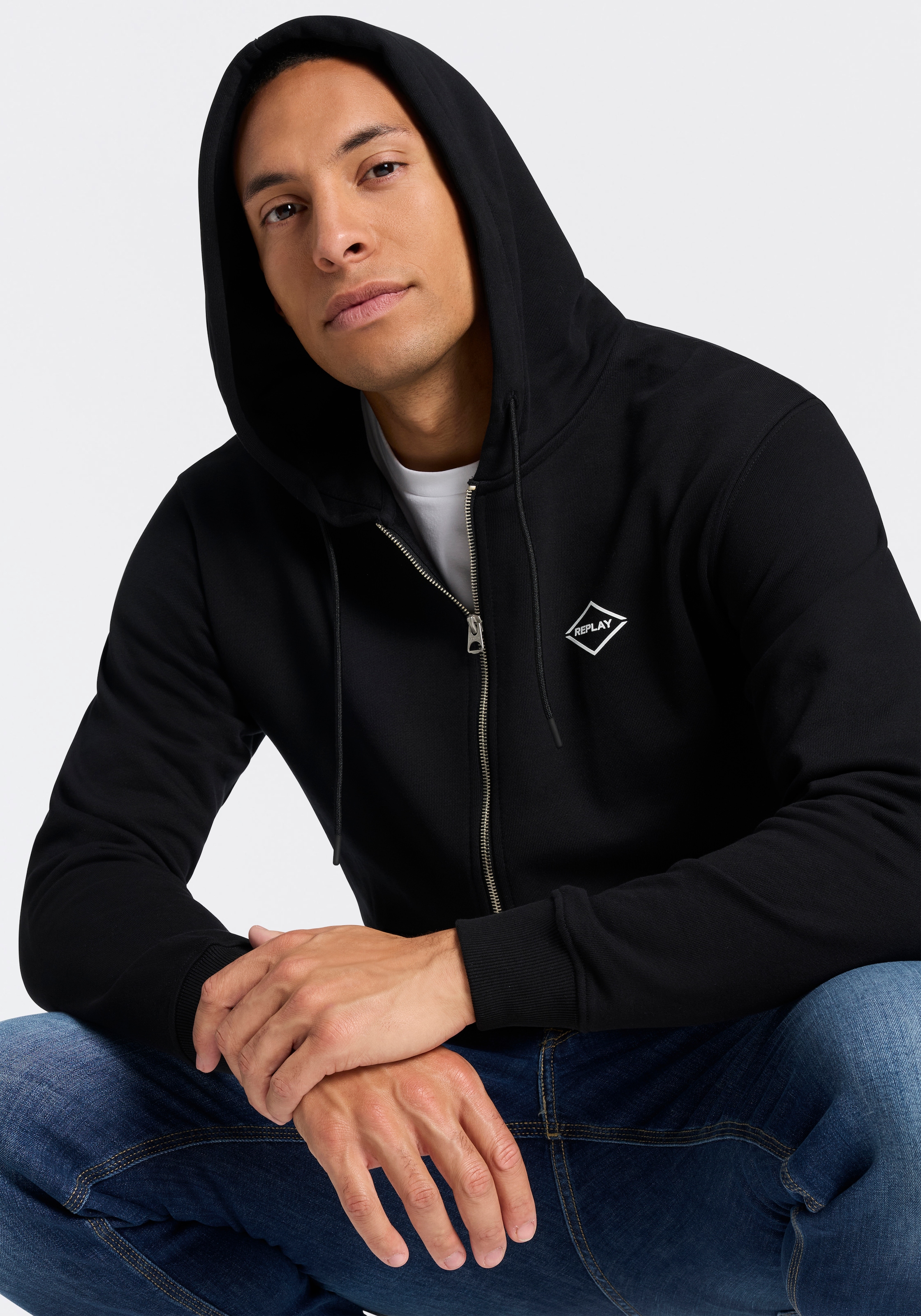 Replay Sweat à capuche en coton, coupe régulière