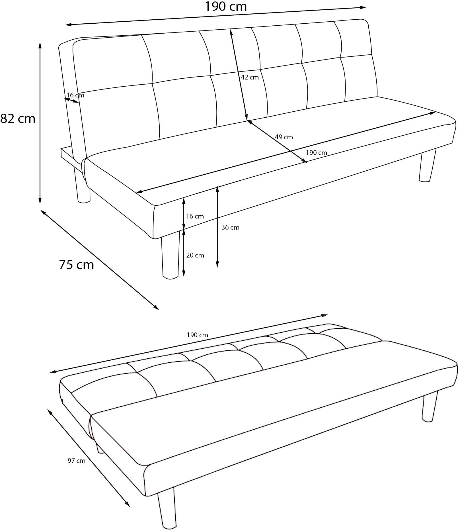 Dorel Home Schlafsofa »Alby«, verschiedene Farbvarianten erhältlich, Sitzhöhe 36 cm, Breite 90 cm