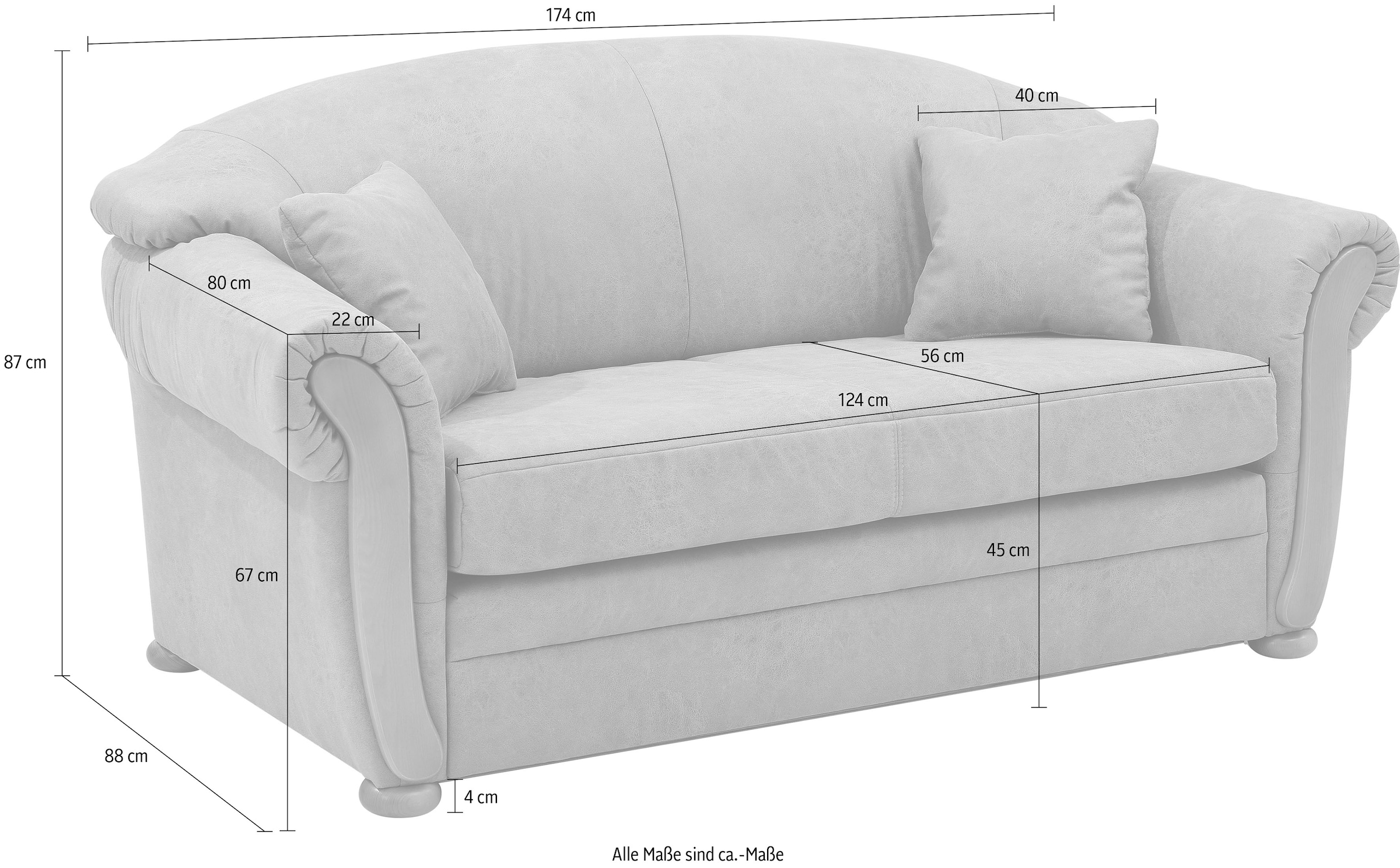 Home affaire Schlafsofa »Milano bequem, Federkern, Längsschläfer, Bettfunktion, Breite 174cm« Hoher Sitzkomfort mit Schlaffunktion und Bettkasten, incl. Zierkissen