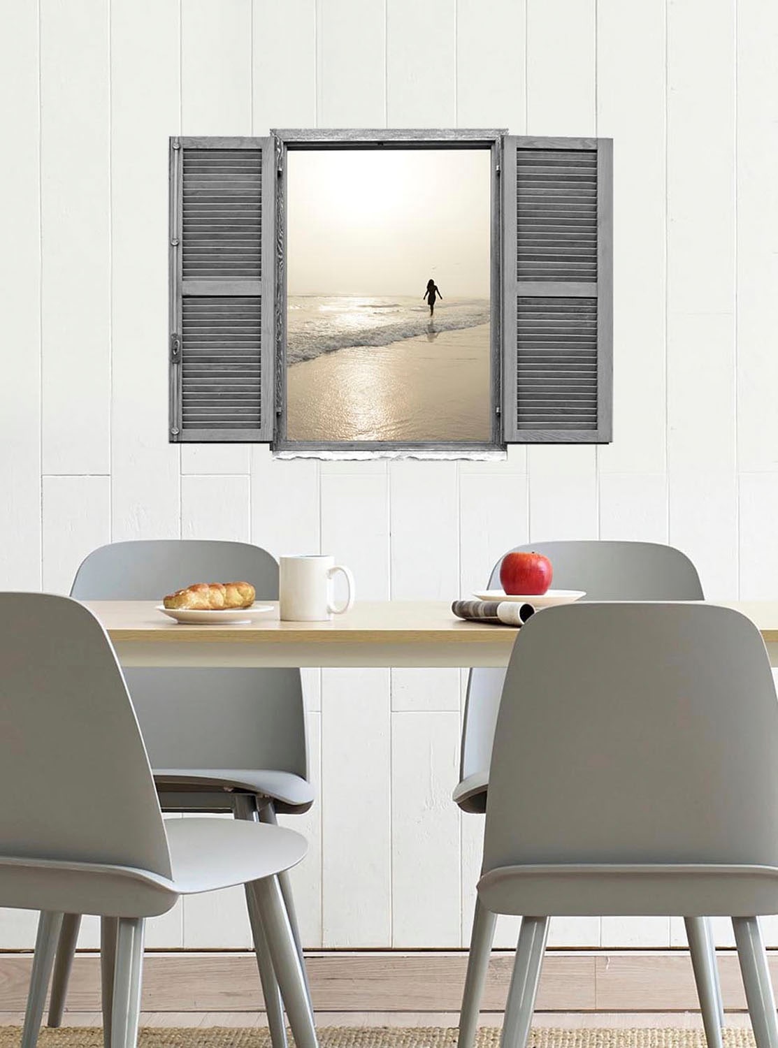 queence Wandtattoo »Frau am Strand« Wandsticker, Wandbild, selbstklebend, 3D, Fenster