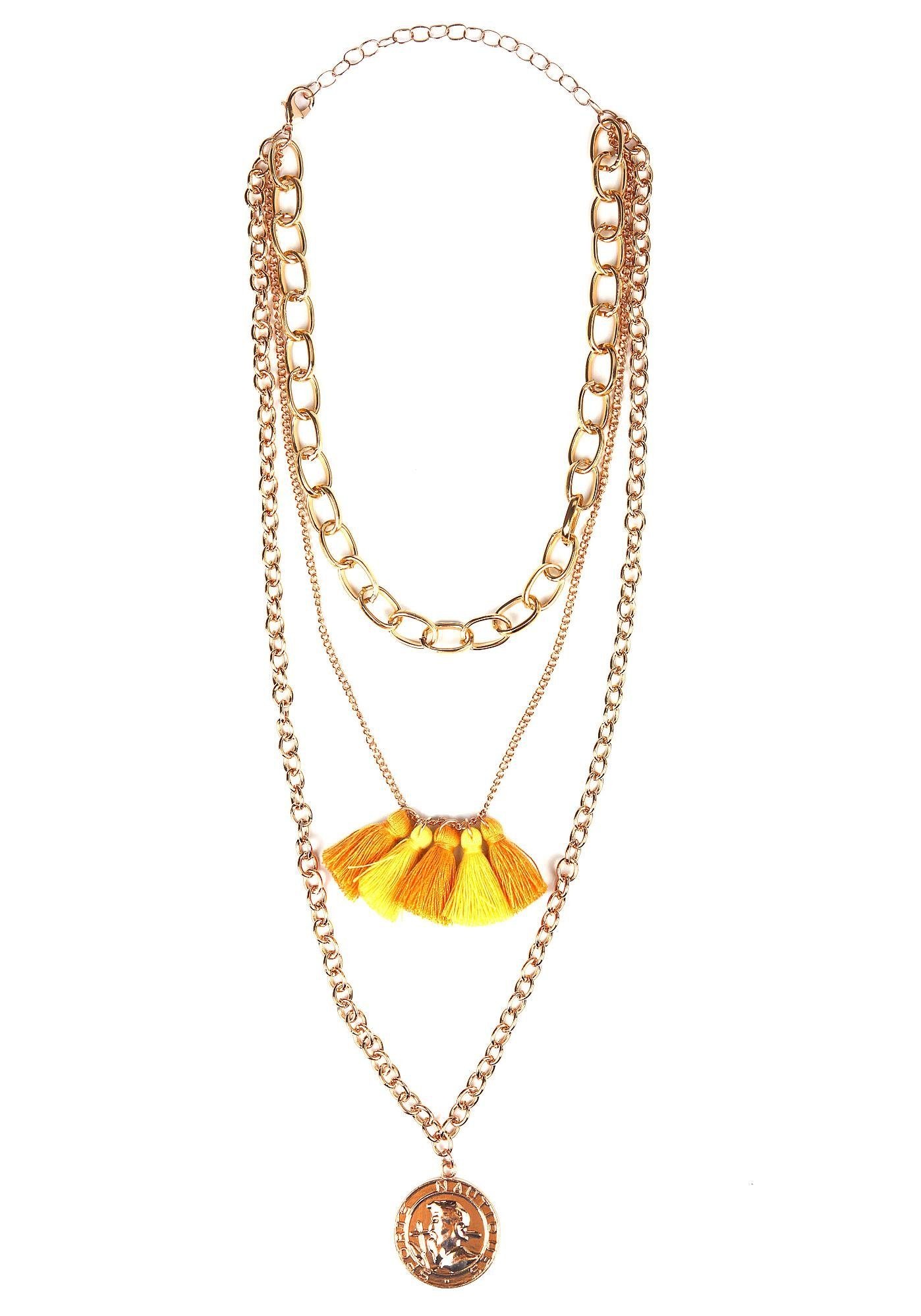 Kette mit Anhänger »im mehrreihigen Gliederkettendesign, mit gelben Quasten«