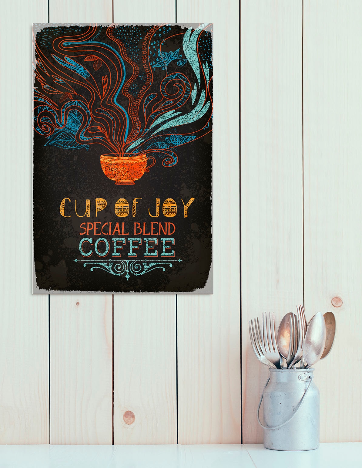 Image of queence Metallbild "Cup of Joy" Getränke Schriftzug Schriftzüge 1 Stk. tlg. Stahlschilder