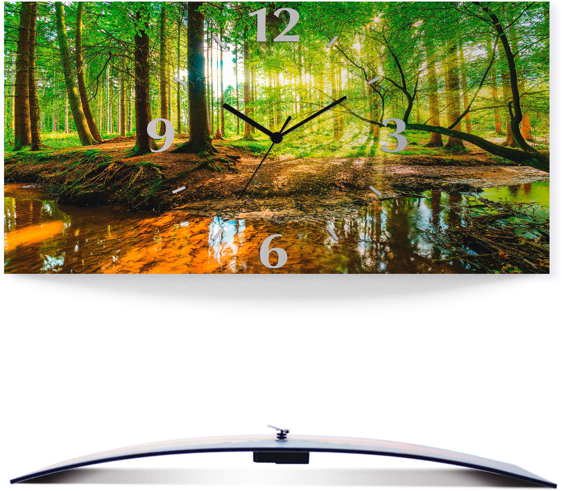 Image of Artland Wanduhr »Wald mit Bach«, 3D Optik gebogen, lautlos, ohne Tickgeräusche, nicht tickend, geräuschlos - wählbar: Funkuhr o. Quarzuhr, moderne Uhr für Wohnzimmer, Küche etc. - Stil: modern bei Ackermann Versand Schweiz