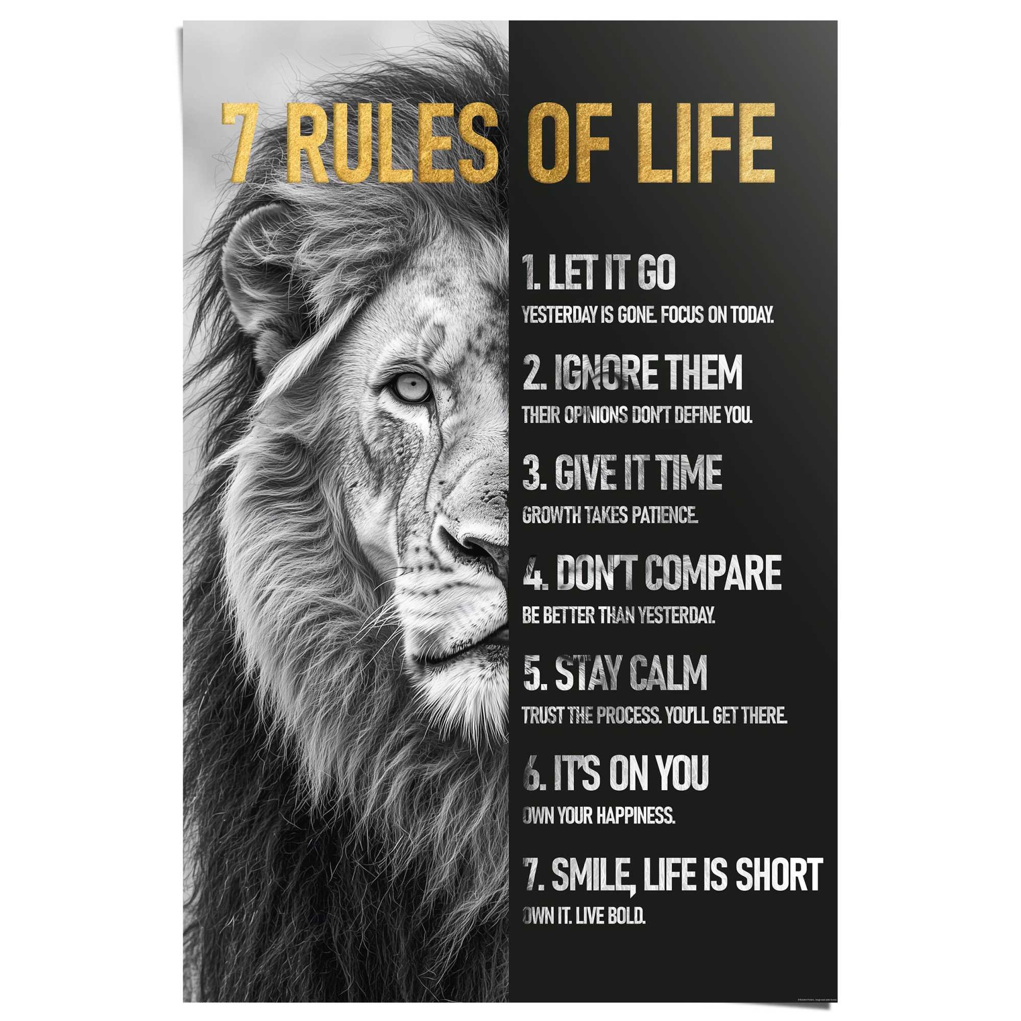 Reinders Poster "Regeln des Lebens" Hobbyraum - Schwarz-Weiss - 150 gr. Papier - Sprüche - 61x91,5 cm