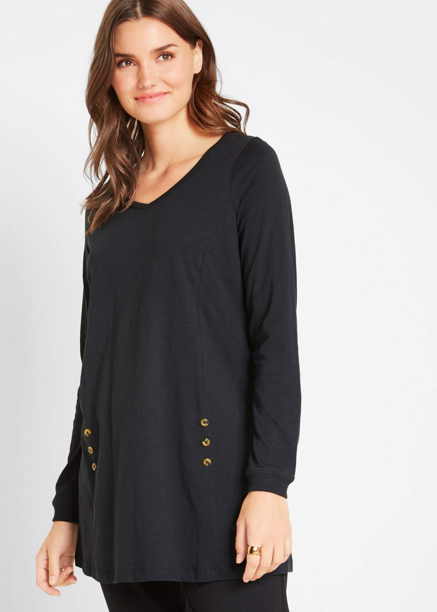 Image of bonprix Longshirt A-Linie, mit dekorativen Knöpfen, aus Baumwolle, Casual Stil