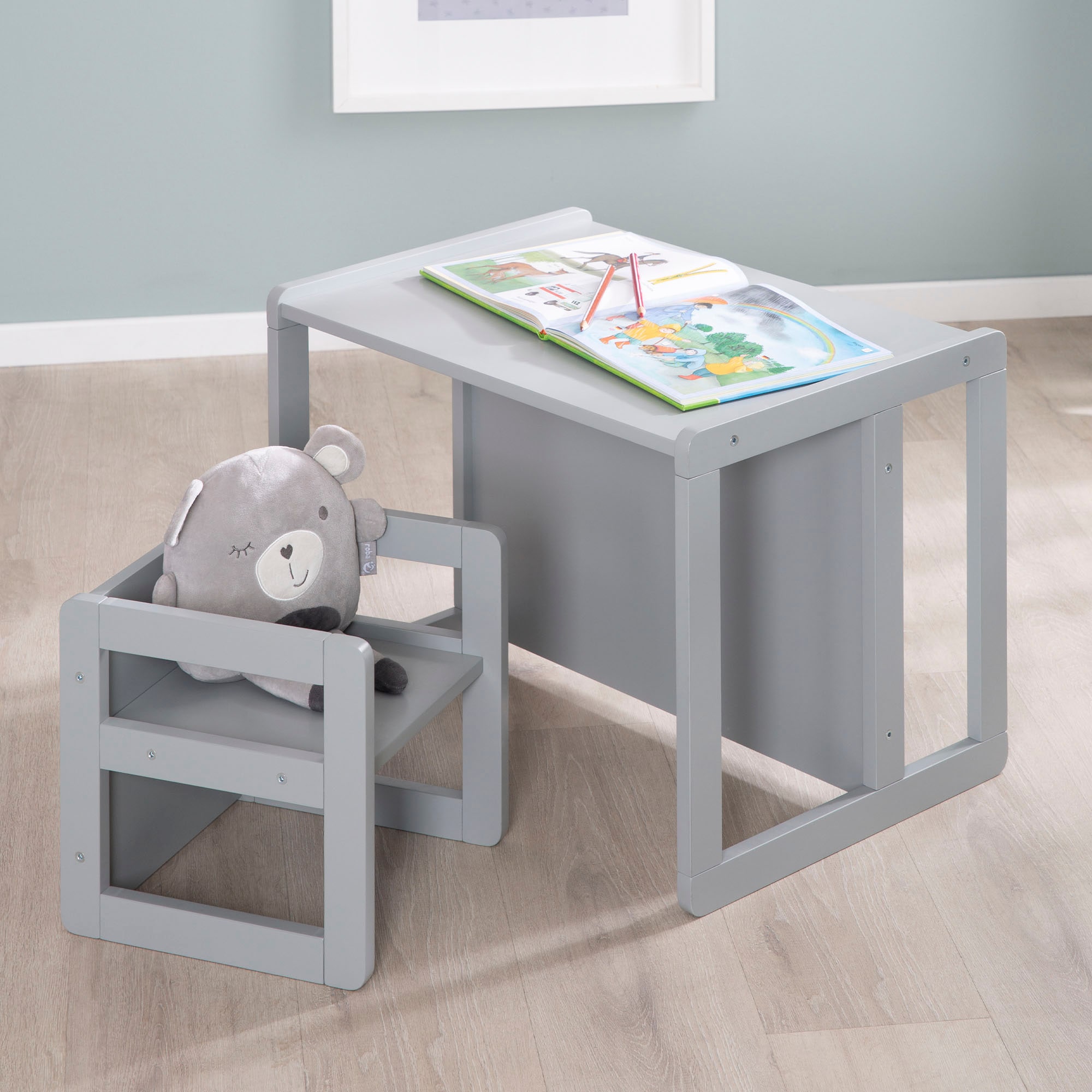 roba® Kindersitzgruppe »3in1, grau«, als Wendehocker mit 3 verschiedenen Höhen verwendbar