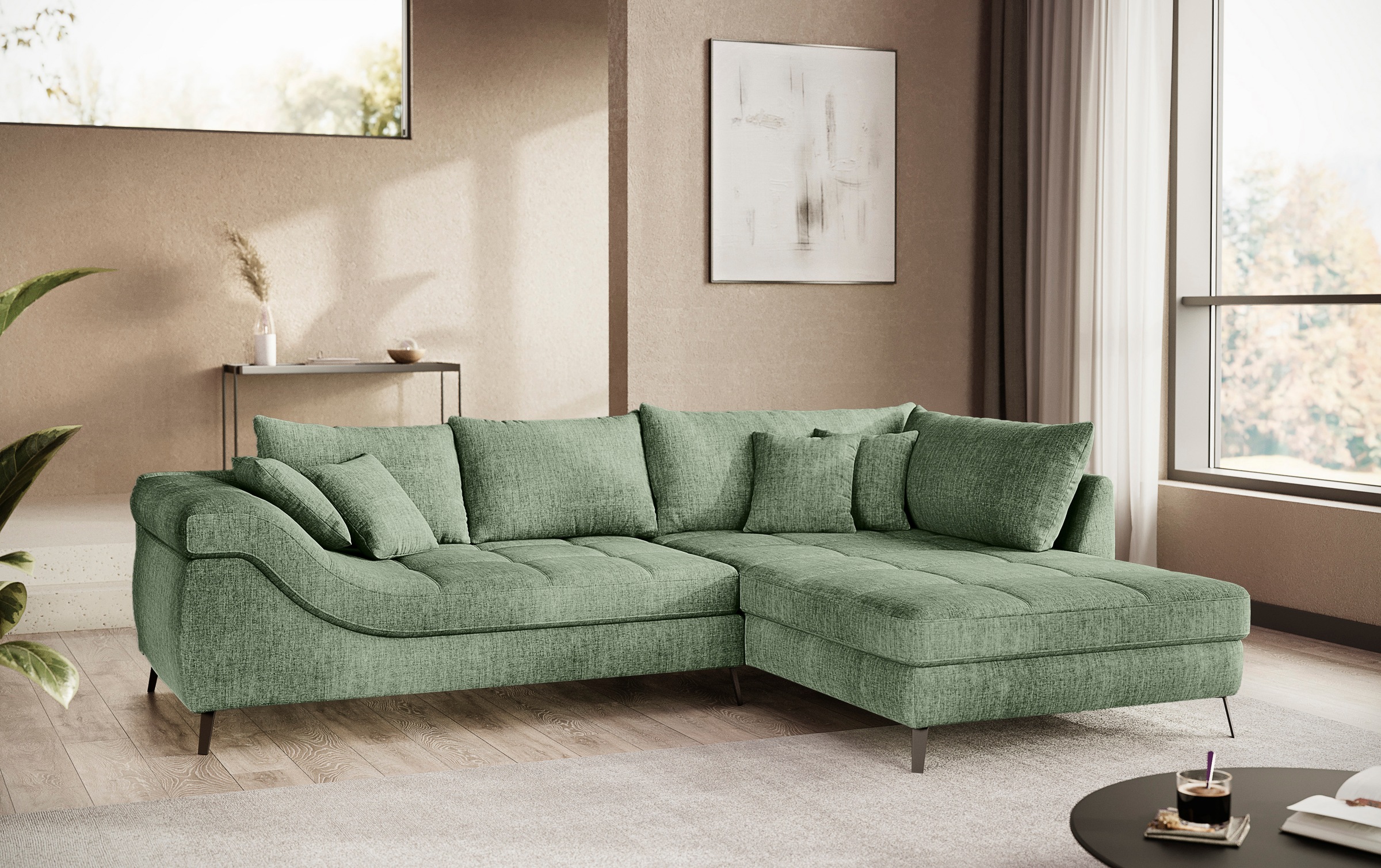 Mr. Couch Ecksofa »Portofino L-Form«, 4 Bezugsqualitäten, 13,5 cm hohe Metall-Profilfüsse in matt-schwarz