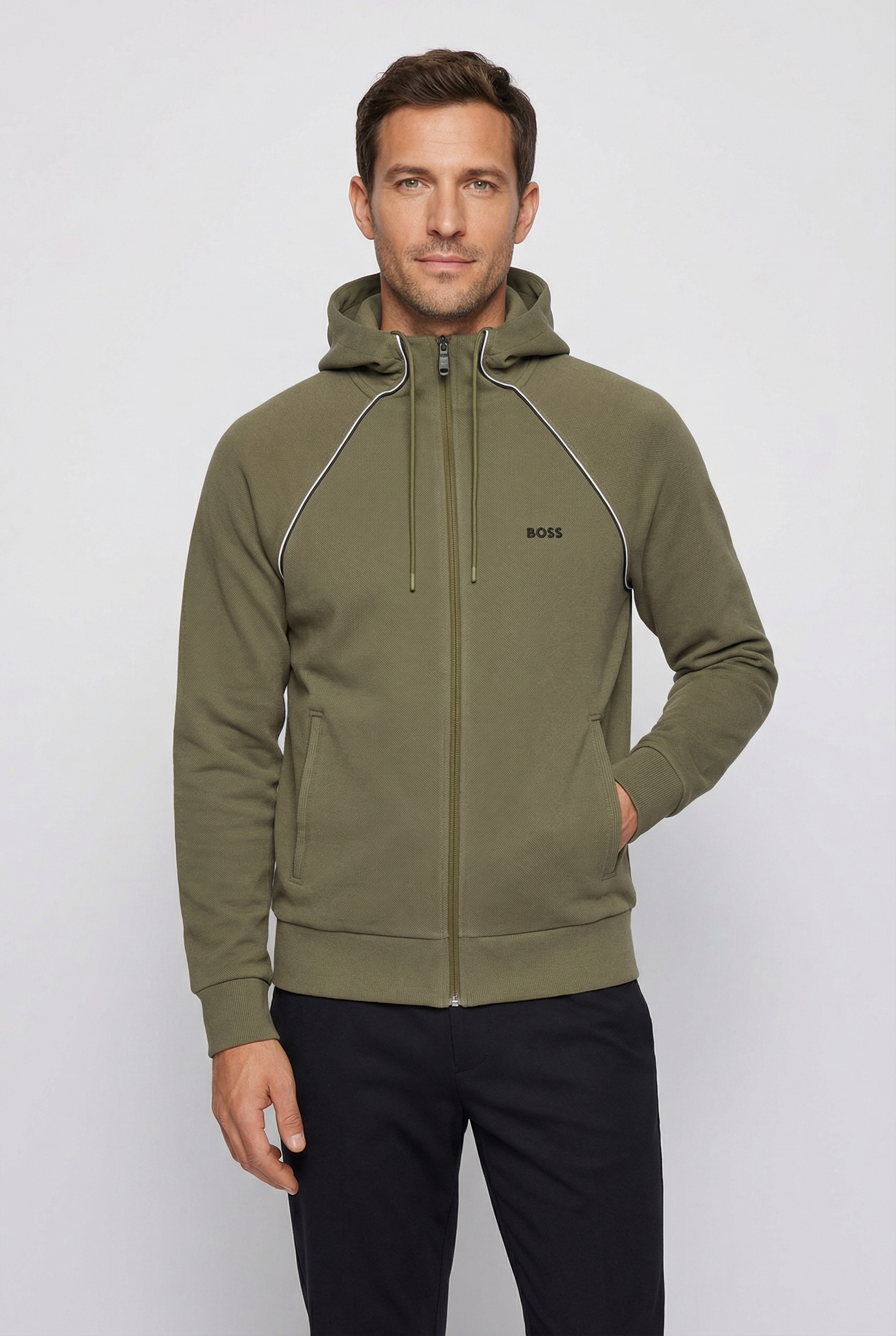 Image of BOSS GREEN Sweatjacke mit Kapuze, Regular Fit, Eingrifftaschen