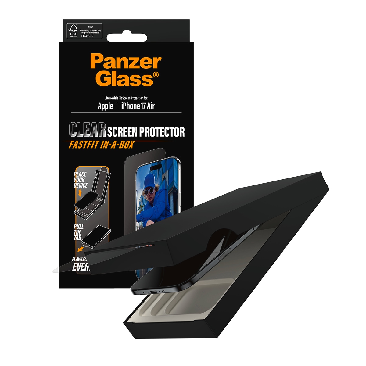 CARE by PanzerGlass Verre de protection d'écran »Ultra-Wide Fit Screen Protector FASTFIT IN-A-BOX« für Apple iPhone Air Displayschutzfolie, Schutzfolie, Bildschirmschutz, kratz- & stossfest