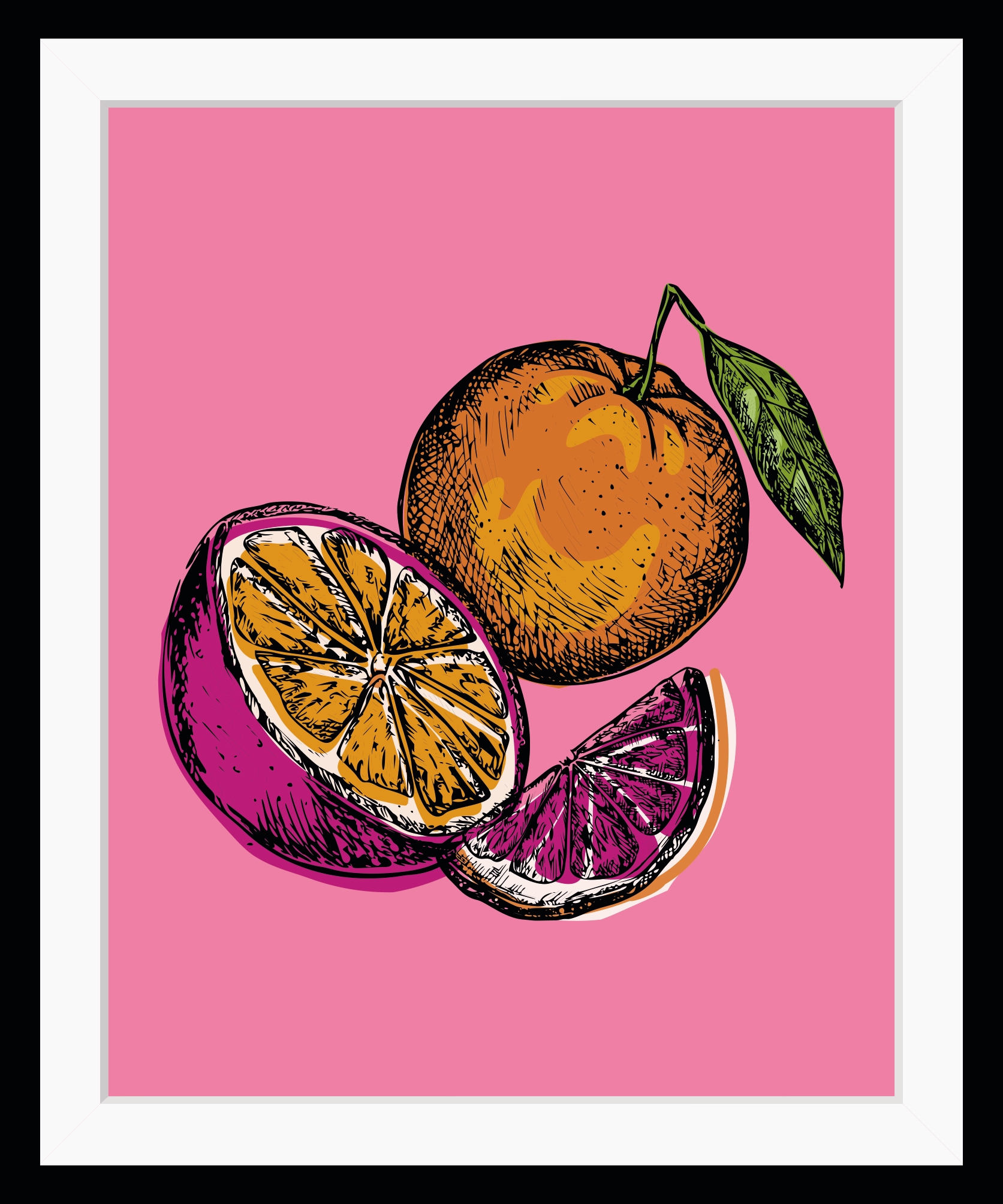 Image of queence Bild "Mara" Kunst Lebensmittel Obst Obst Bilder Orange HD Premium Poster-Druck inkl. Holzrahmen