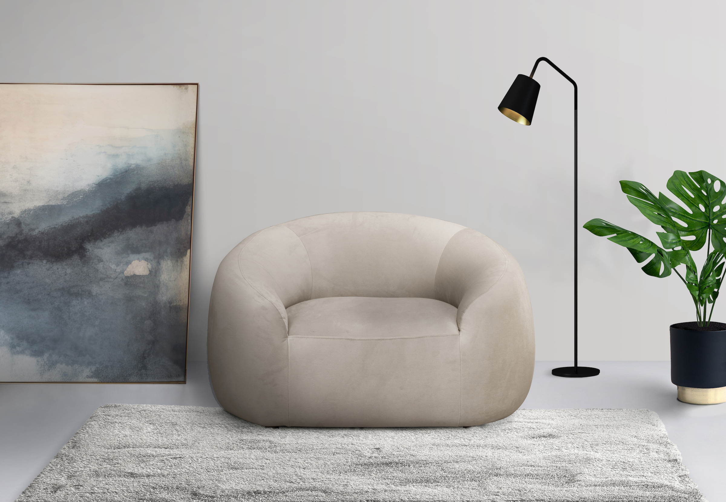 LeGer Home by Lena Gercke Sessel »YANI Relaxsessel, Loungesessel, Masse B/T/H: 127/96/76 cm«, organische Form, mit Wellenunterfederung, auch in Bouclé