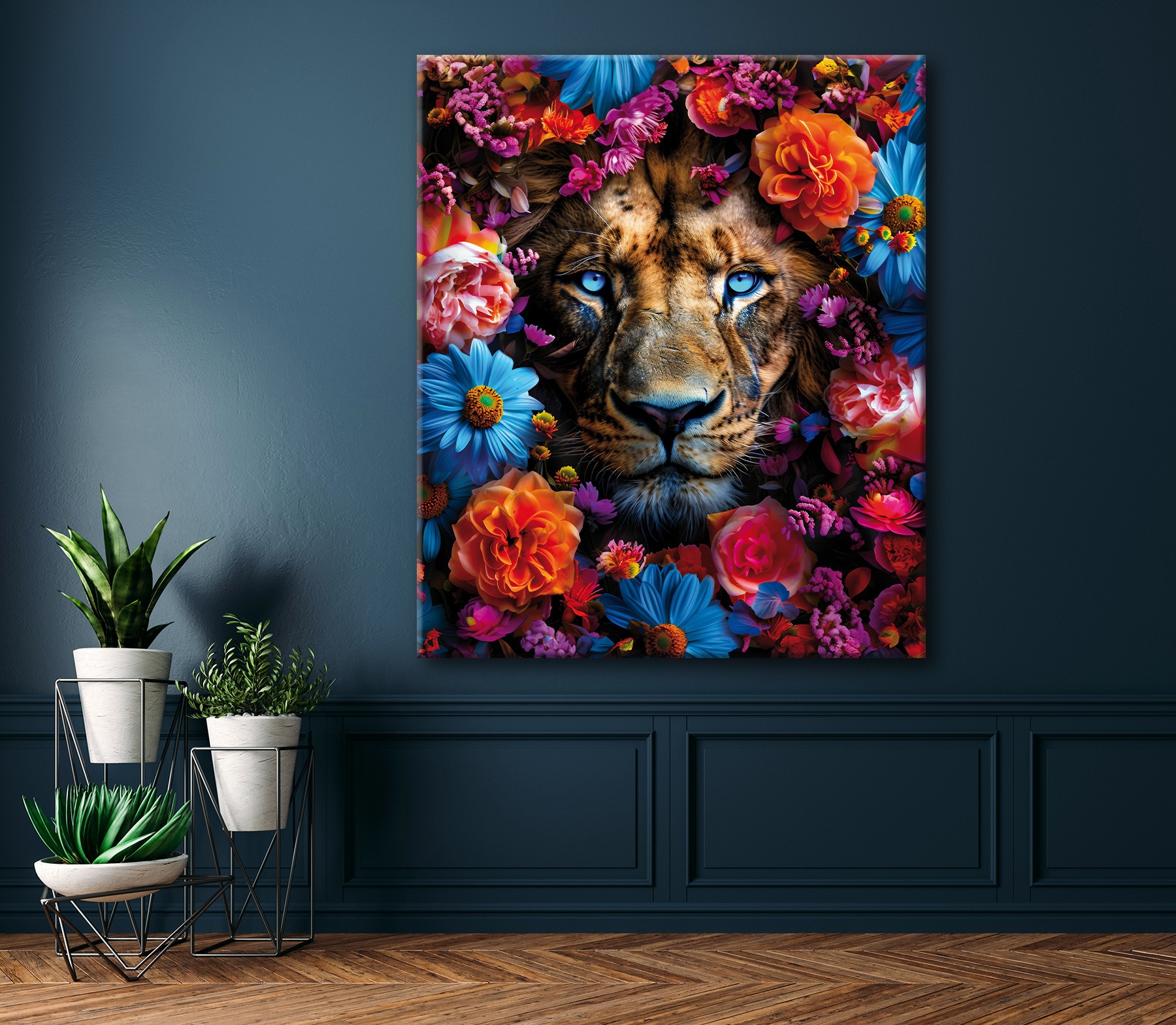Bönninghoff Leinwandbild »Wandbild LÖWE BLUMENKRANZ XXL 118x140 cm – Leinwandbild Keilrahmen« Blumen | Blumenbilder | Kunst | Löwe | Löwen | Pflanzen | Pflanzenbilder | Raubkatzen | Tiere 1 Stk. tlg. auf Keilrahmen gespannt