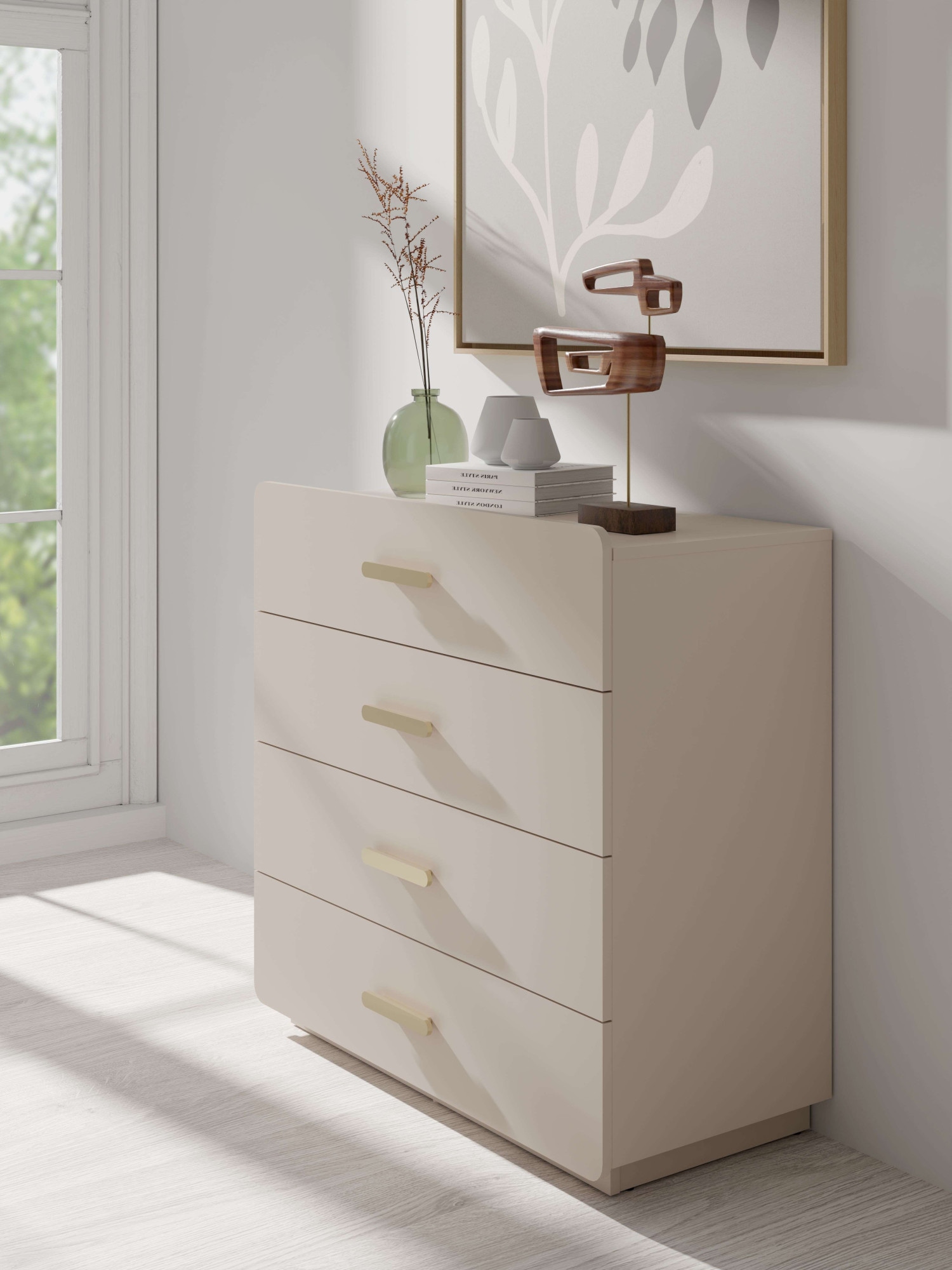 Home affaire Kommode »CLAREI Sideboard mit 4 Schubladen, Masse B/H/T: 100/92/44 cm«, Schubkastenkommode mit goldfarbenenen Kunststoffgriffe, viel Stauraum