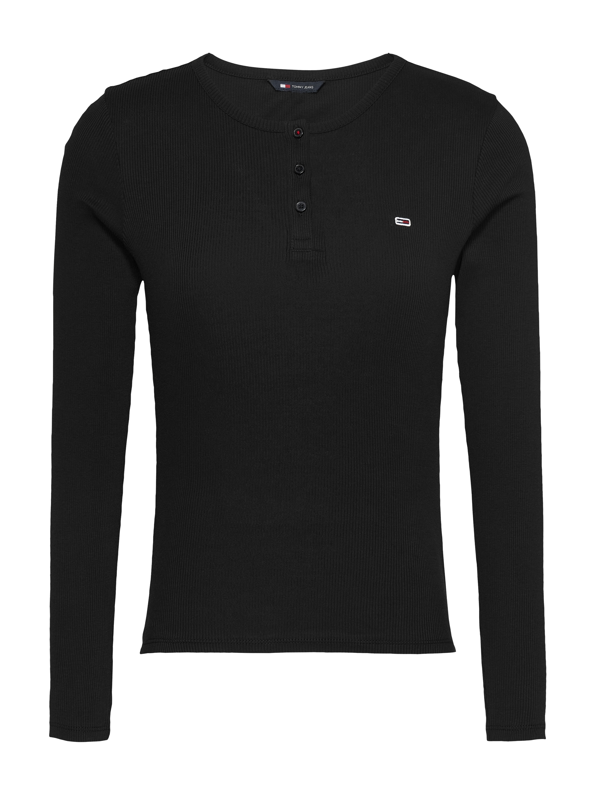 Tommy Jeans Curve Langarmshirt »TJW SLIM BUTTON RIB«, in Grossen Grössen, Rippoptik, mit Loogstickerei