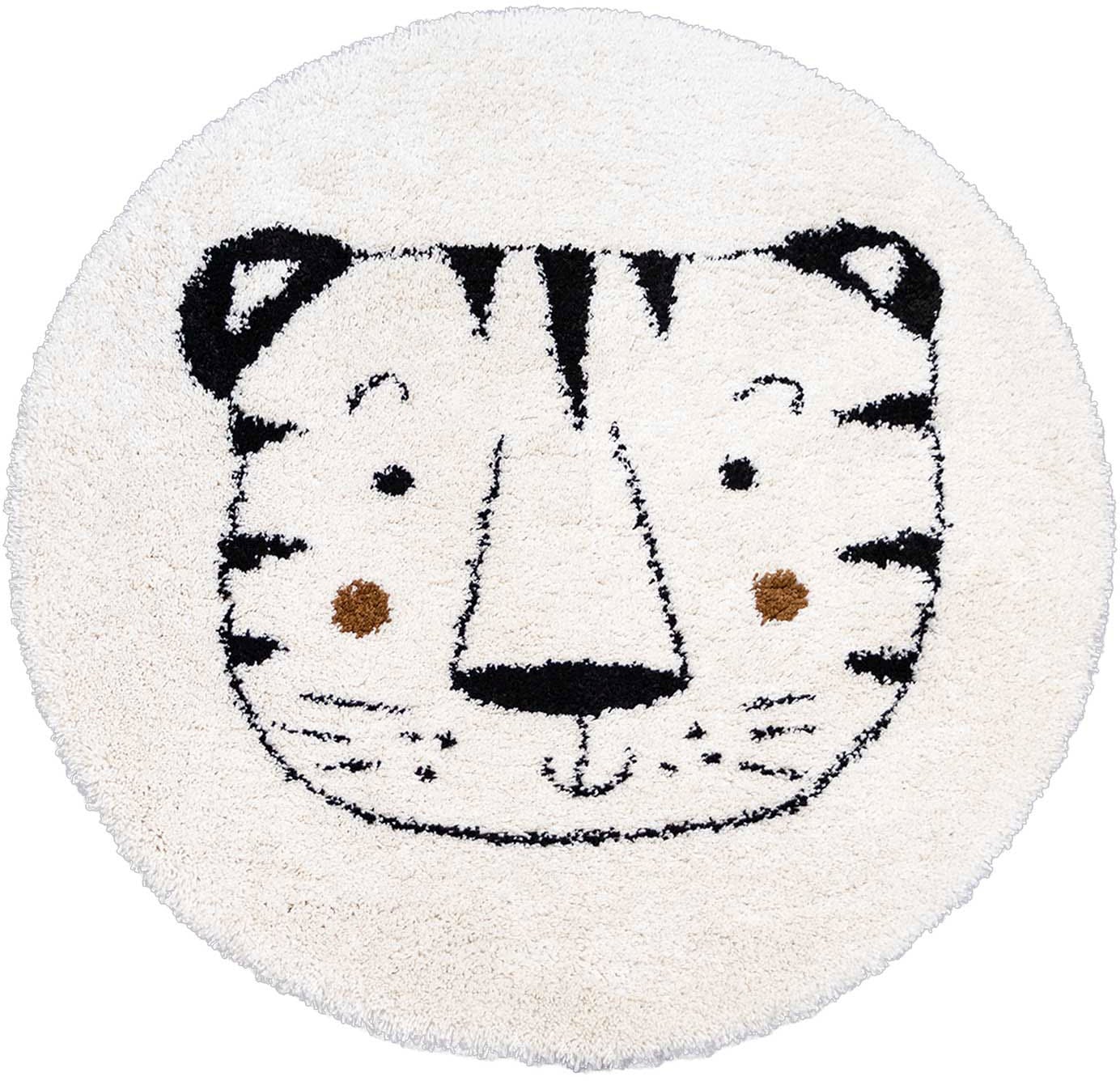 Primaflor-Ideen in Textil Kinderteppich »NOMAD - Whiter Tiger«, rund, 35 mm Höhe, Hochflor, Motiv Tiger, weich & kuschelig, Kinderzimmer