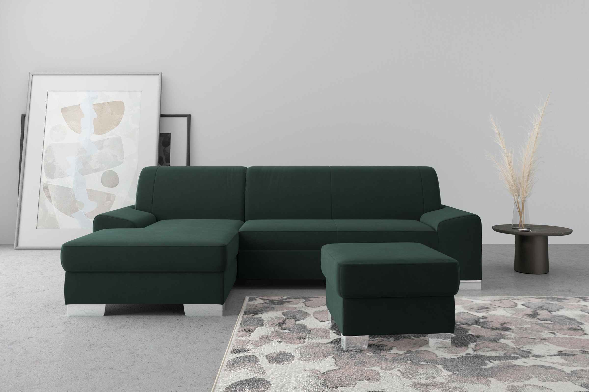 Image of DOMO collection Ecksofa "Anzio L-Form, whlw. Bettfunktion, Federkern, hochwertig, Breite 271 cm" Ohne Bettfunktion, Recamiere links, Samtoptik, grün
