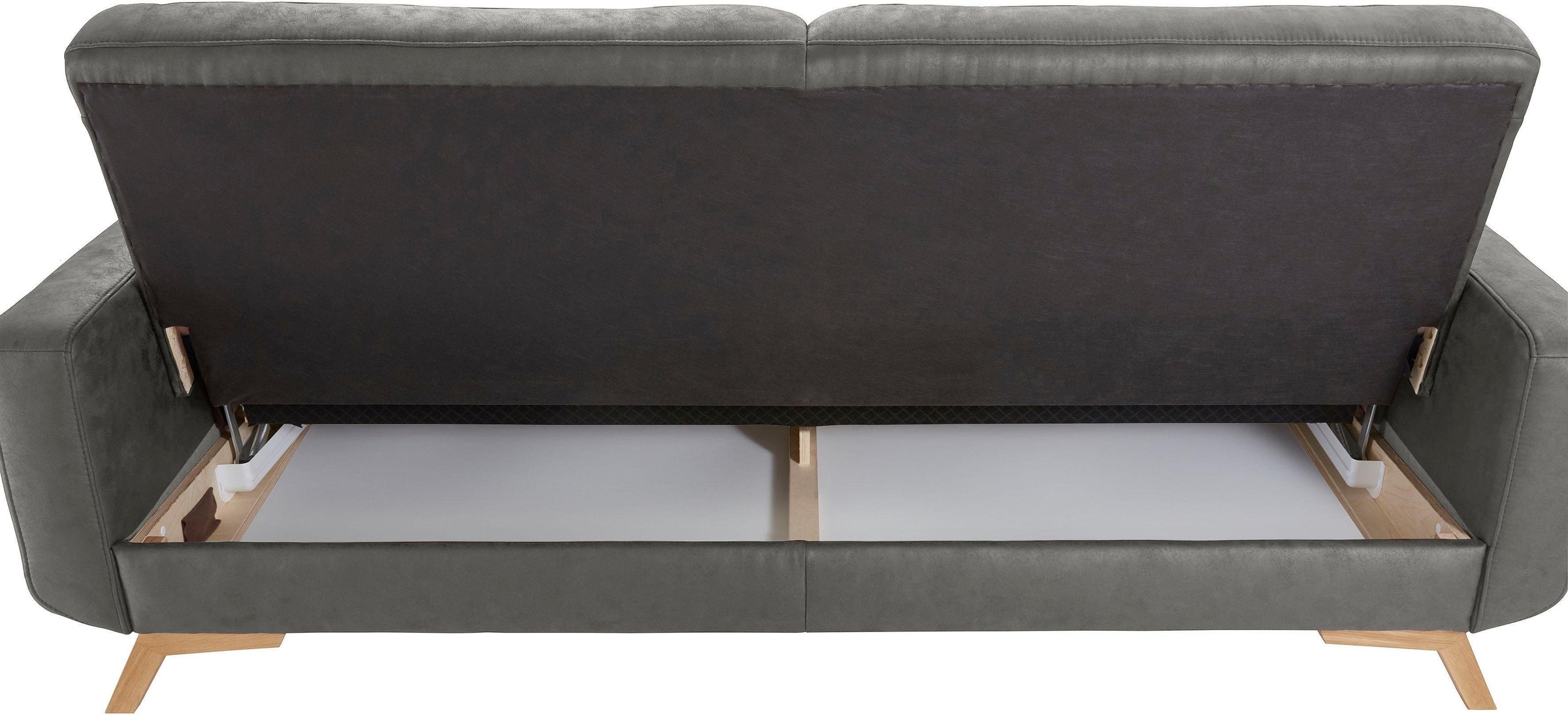 exxpo - sofa fashion 3-Sitzer »Fiord, aktuelles Design, tolle Detailverarbeitung im Sitz und Rücken«, bequem, wahlweise Kippcouch mit Bettfunktion und Bettkasten, Holzfuss