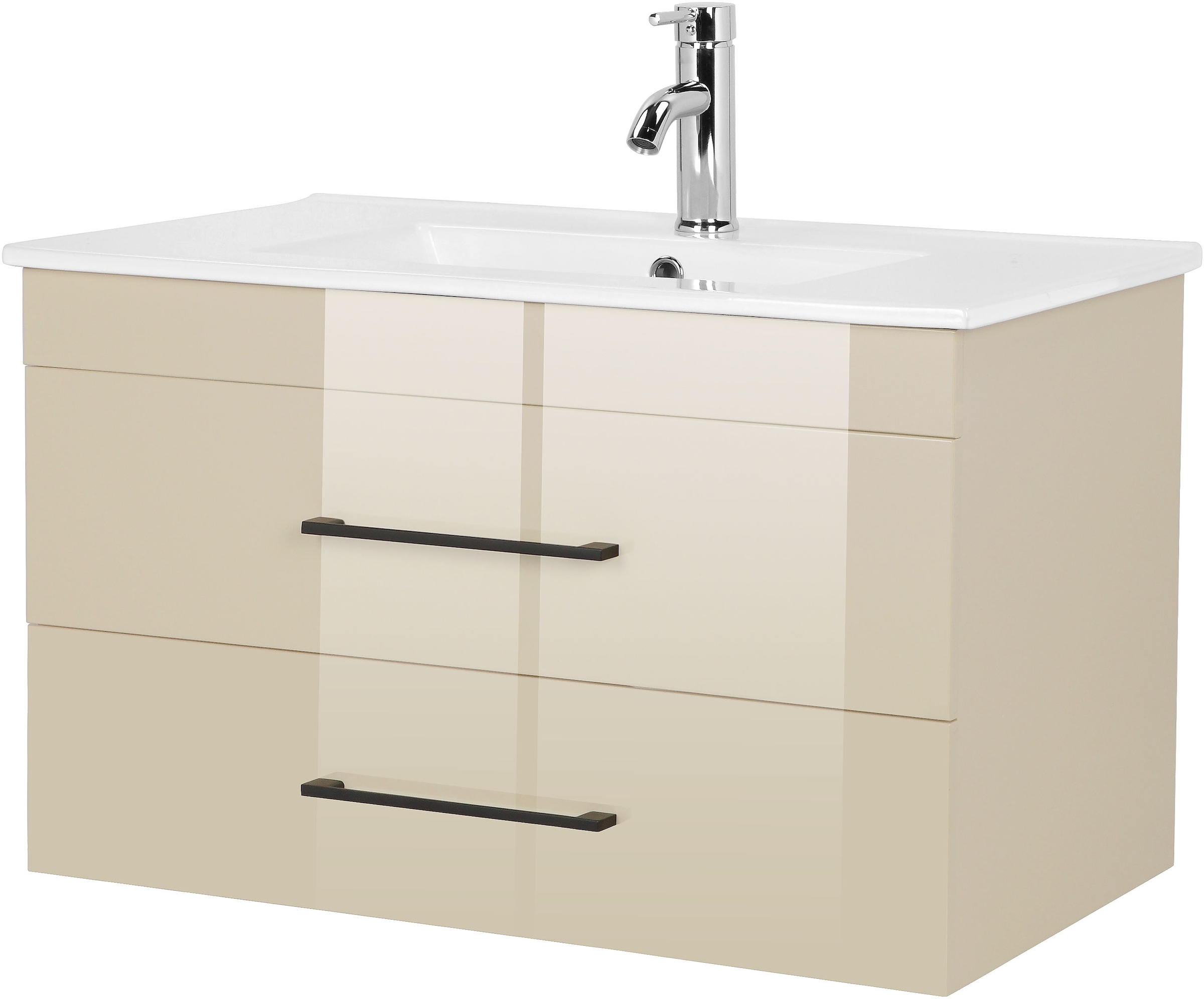 welltime Waschtisch »Florenz Badmöbel Badschrank mit Waschbecken« Waschplatz mit 2 Auszügen und Softclose Breite 80cm