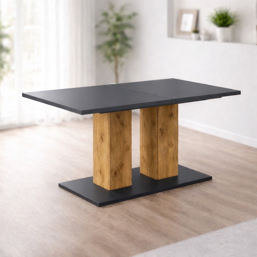 Image of GOODproduct Esstisch "Torino, Säulentisch, Speisetisch, Küchentisch, ausziehbar bis 180 cm" Platz für bis zu 6 Personen, verlängerbar durch Einlegeplatte